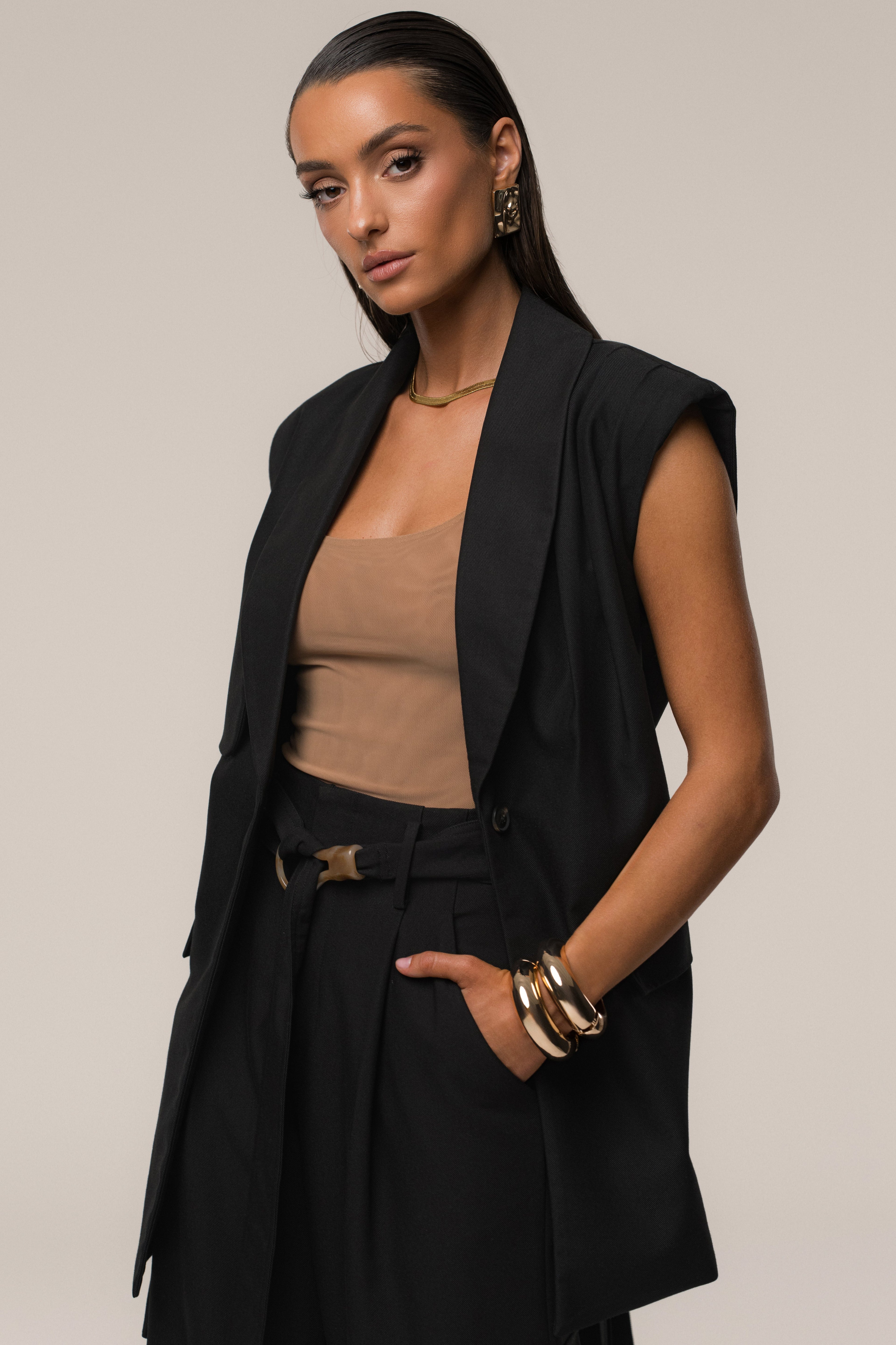 Black Jeanie Belted Vest