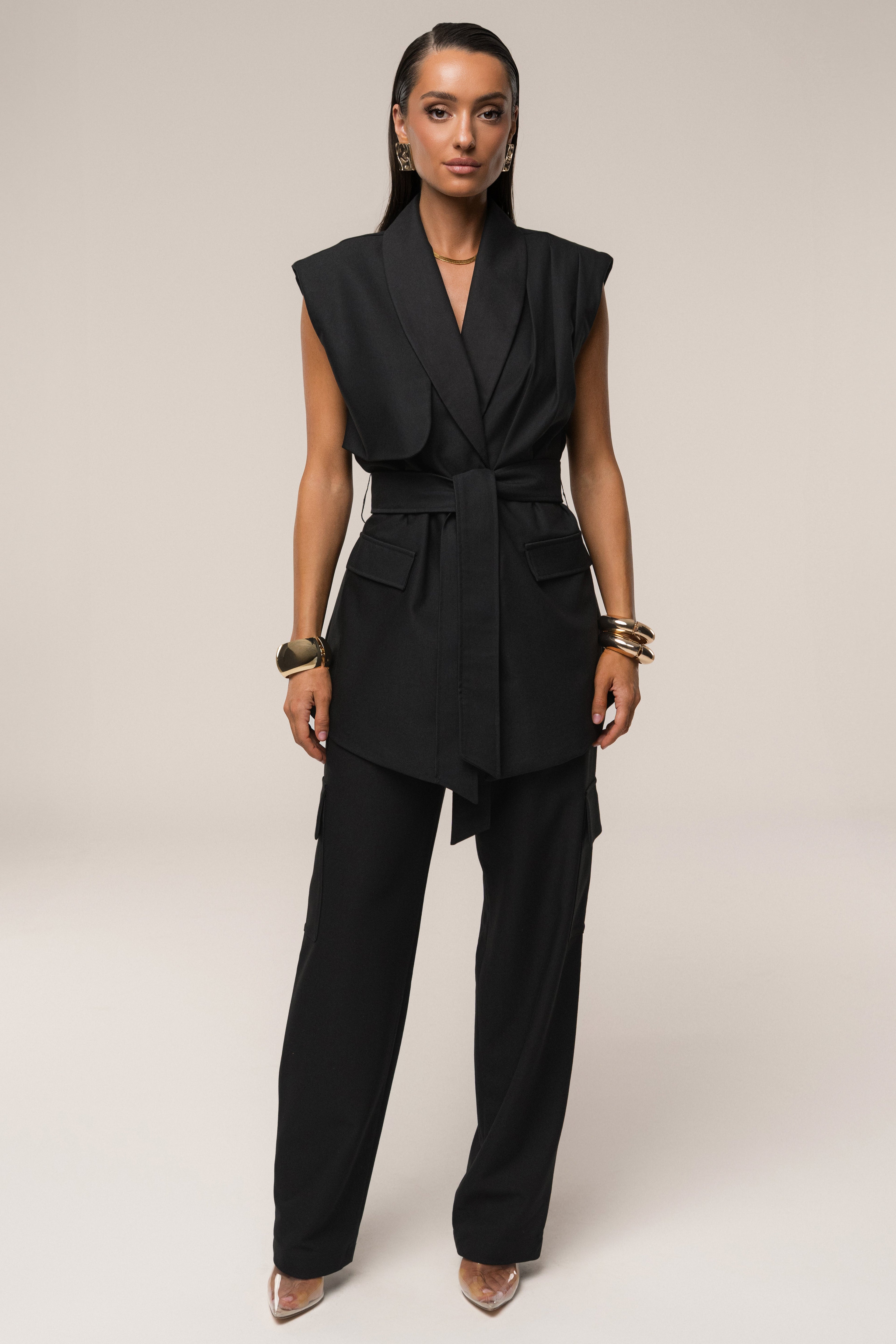 Black Jeanie Belted Vest