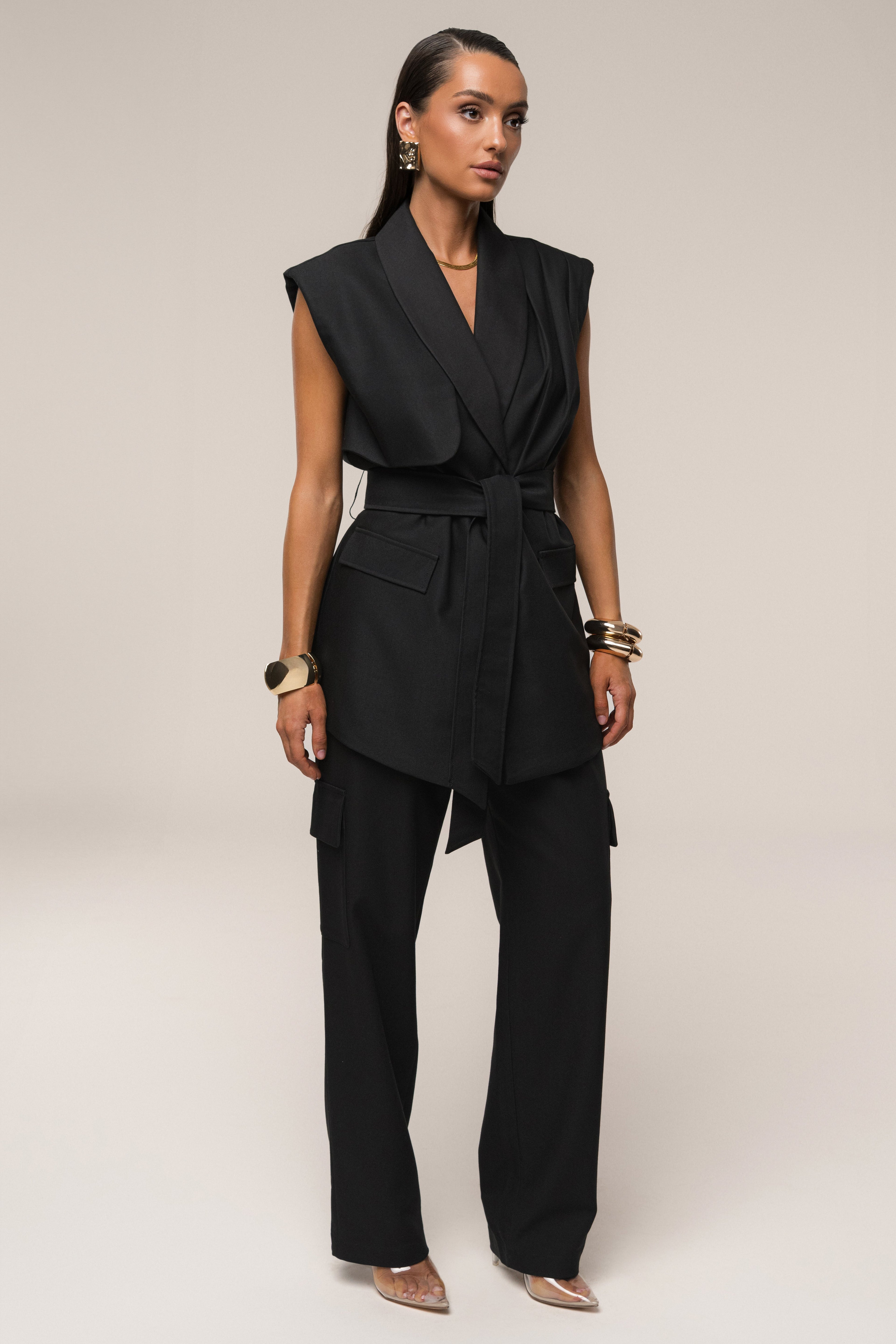 Black Jeanie Belted Vest