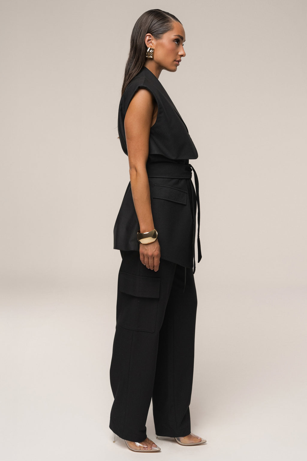 Black Jeanie Belted Vest