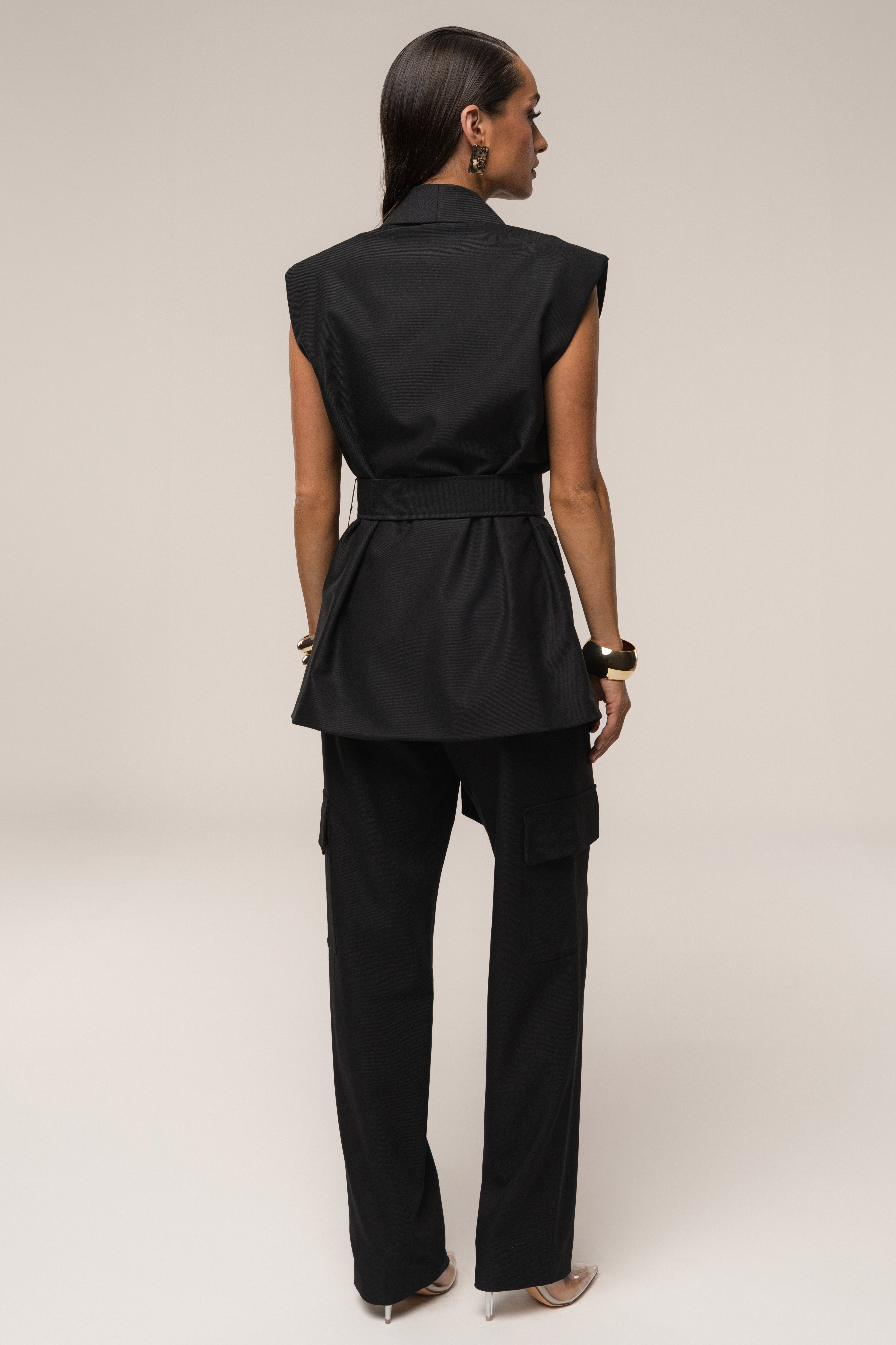 Black Jeanie Belted Vest