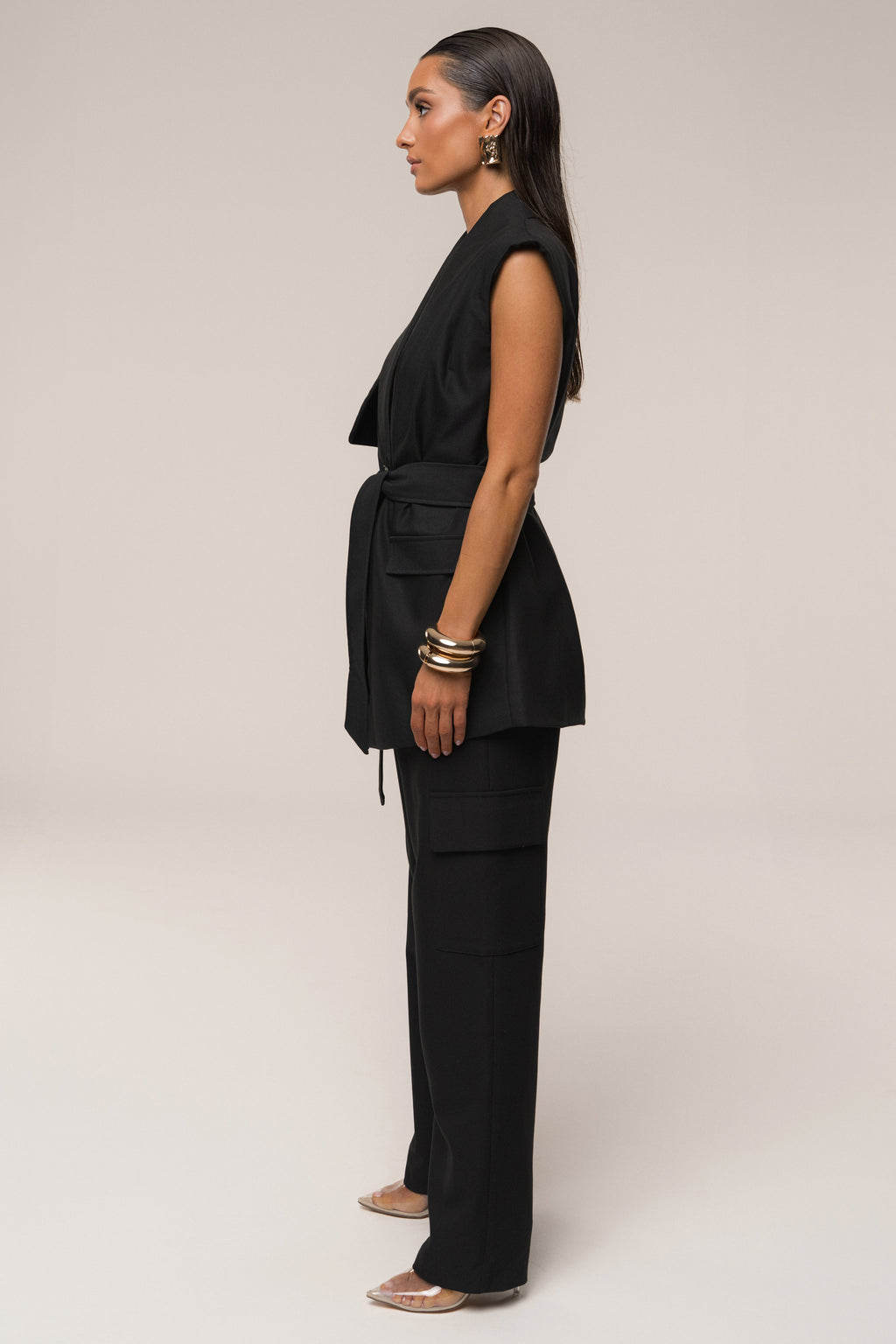 Black Jeanie Belted Vest
