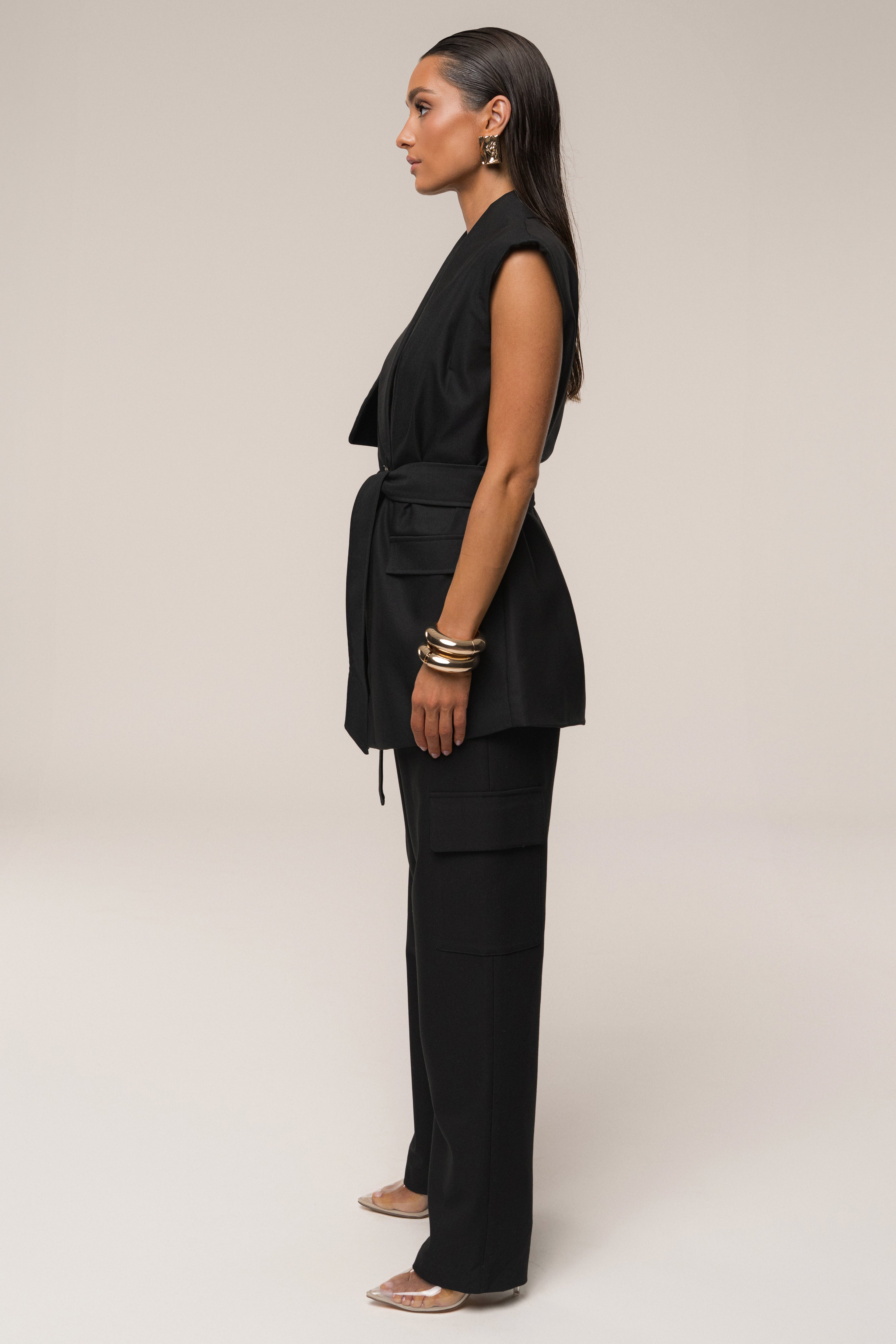 Black Jeanie Belted Vest