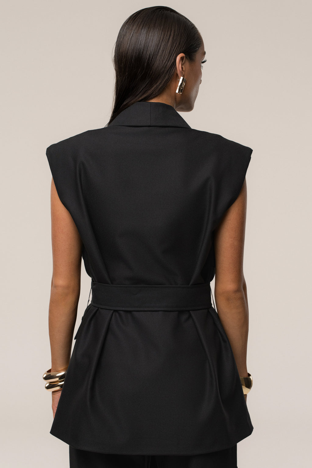Black Jeanie Belted Vest
