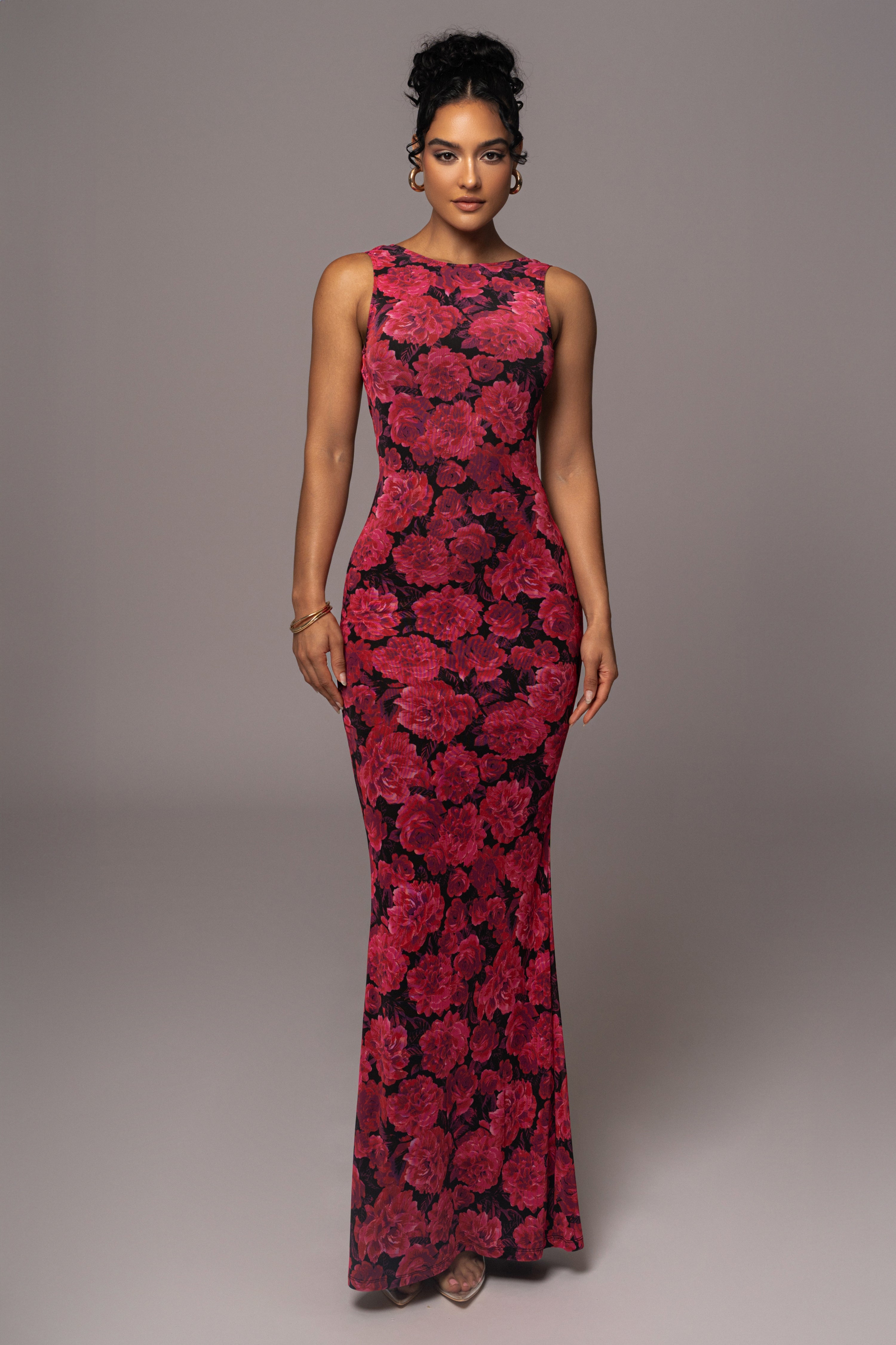 Pink Floral Front And Center Maxi Dress