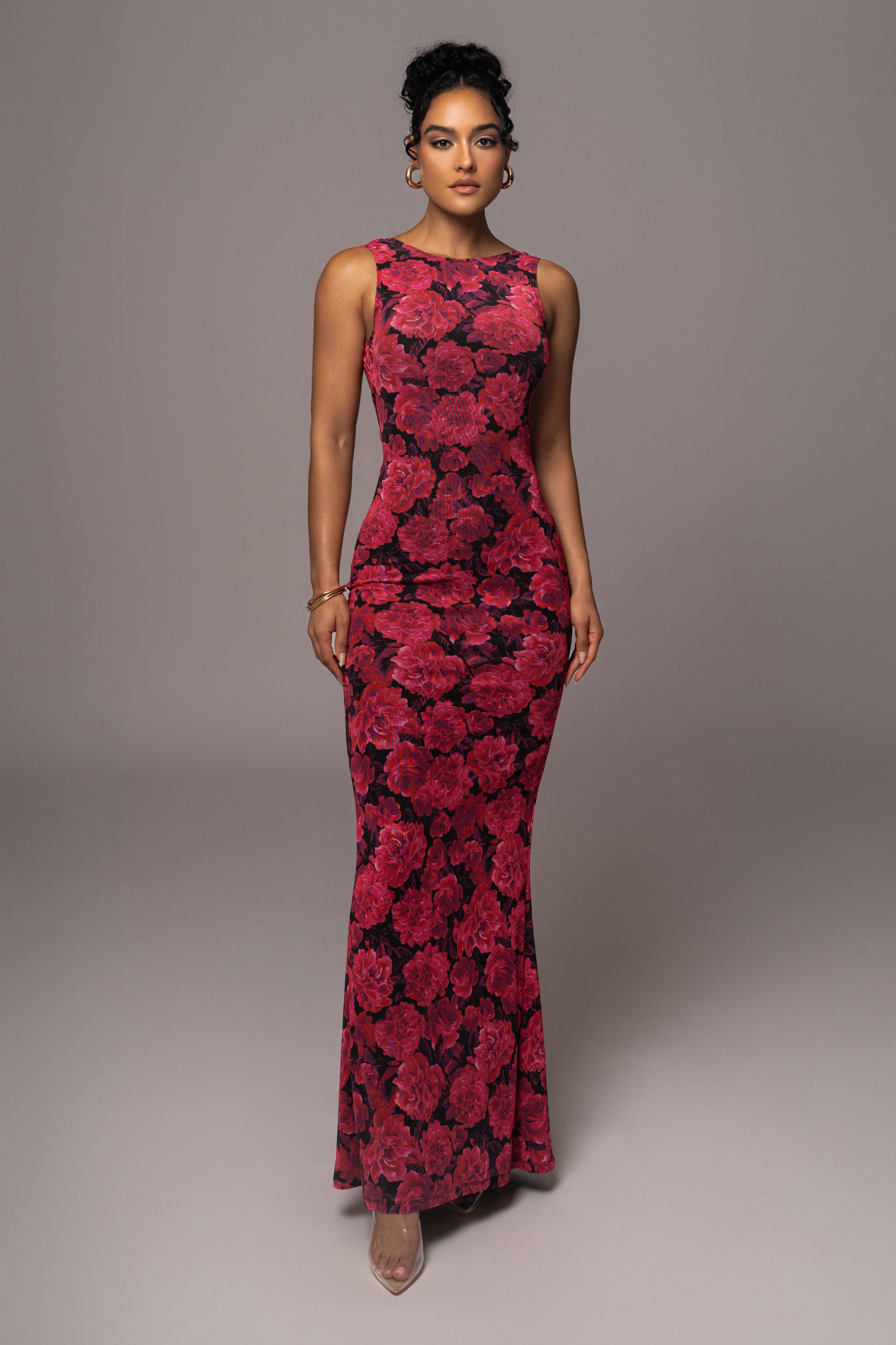 Pink Floral Front And Center Maxi Dress