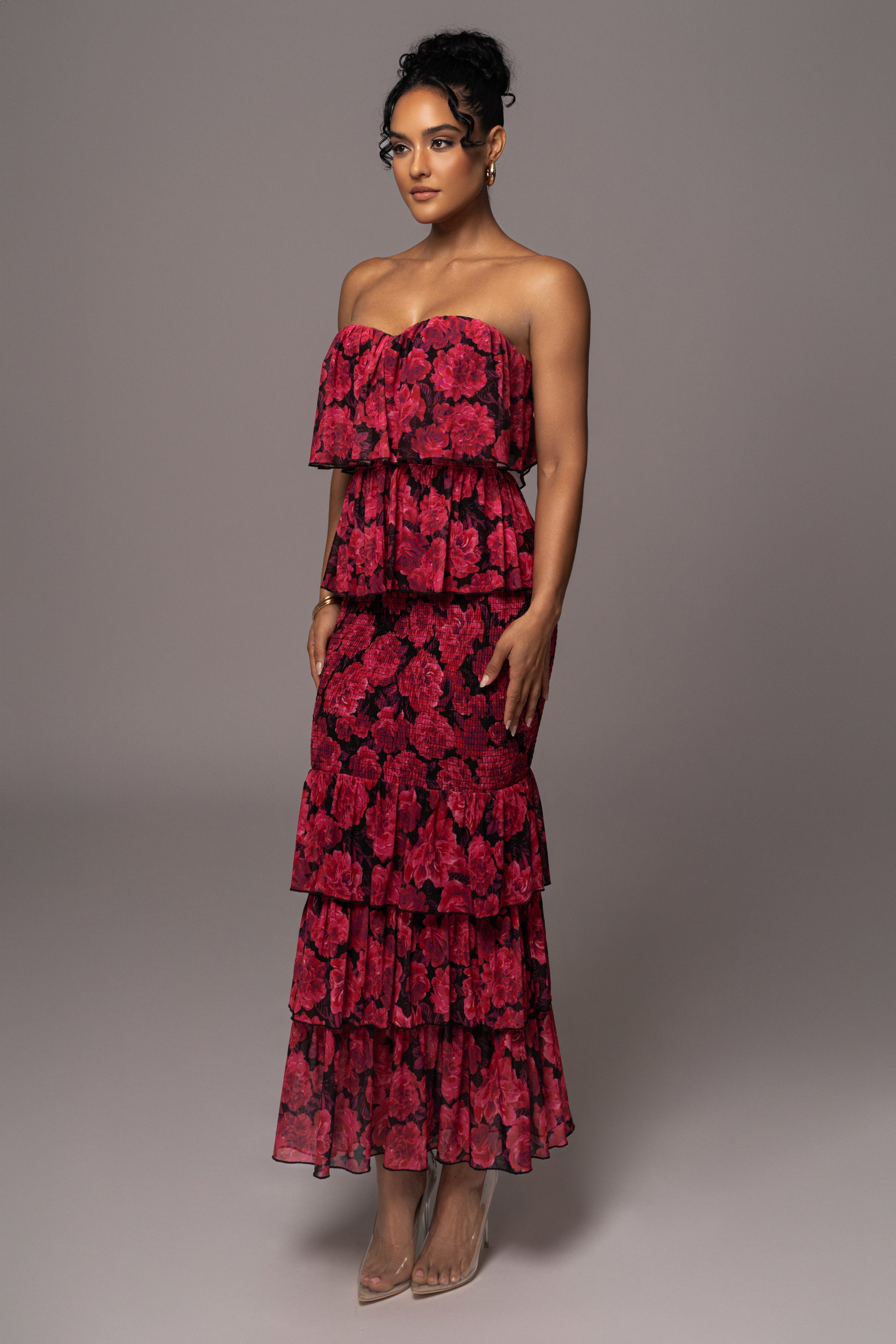 Pink  Floral Casa Blanca Ruffle Dress