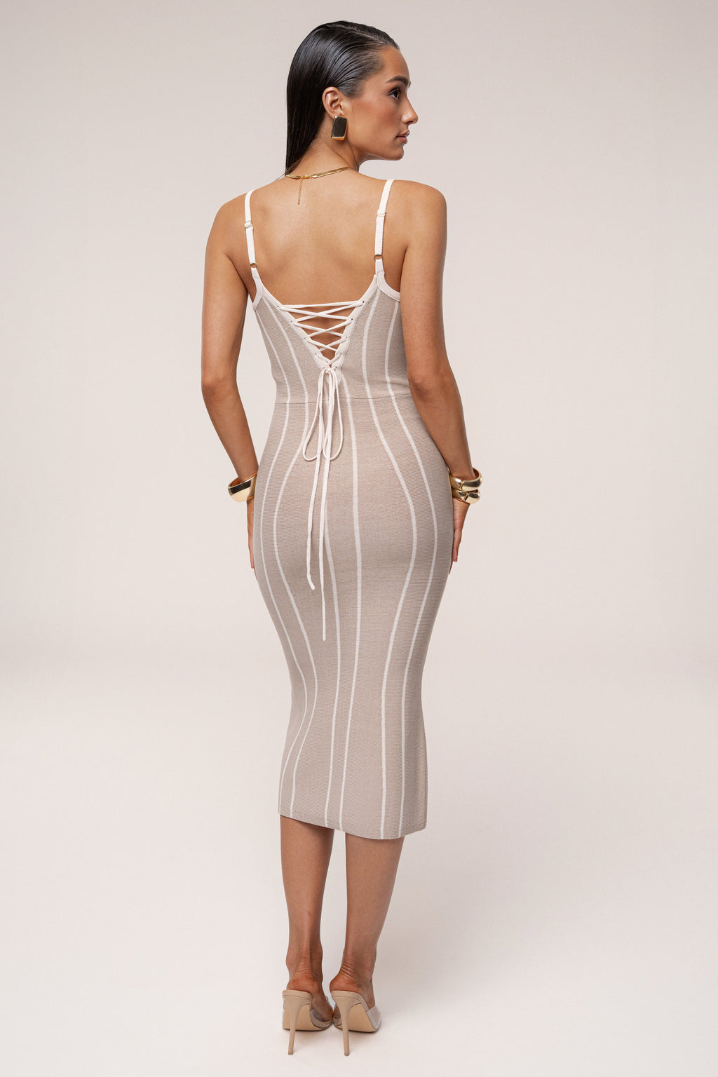 Beige/Ivory Parallel Elegance Midi Dress
