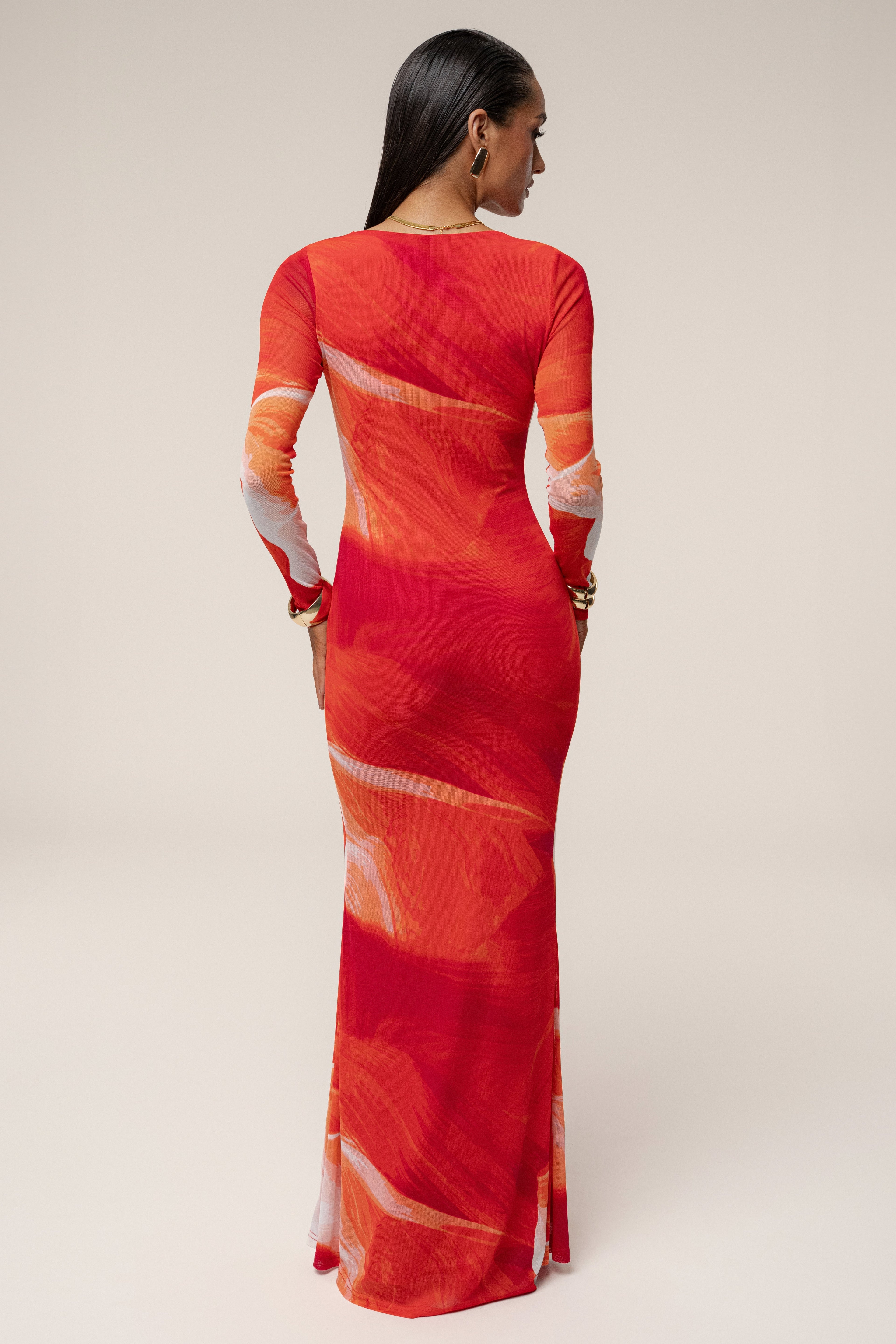 Sunset Red Palms And Sands Mesh Maxi Dress