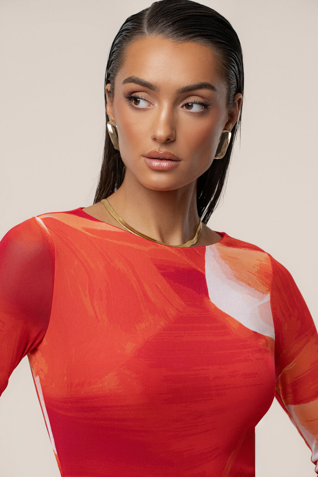 Sunset Red Palms And Sands Mesh Maxi Dress