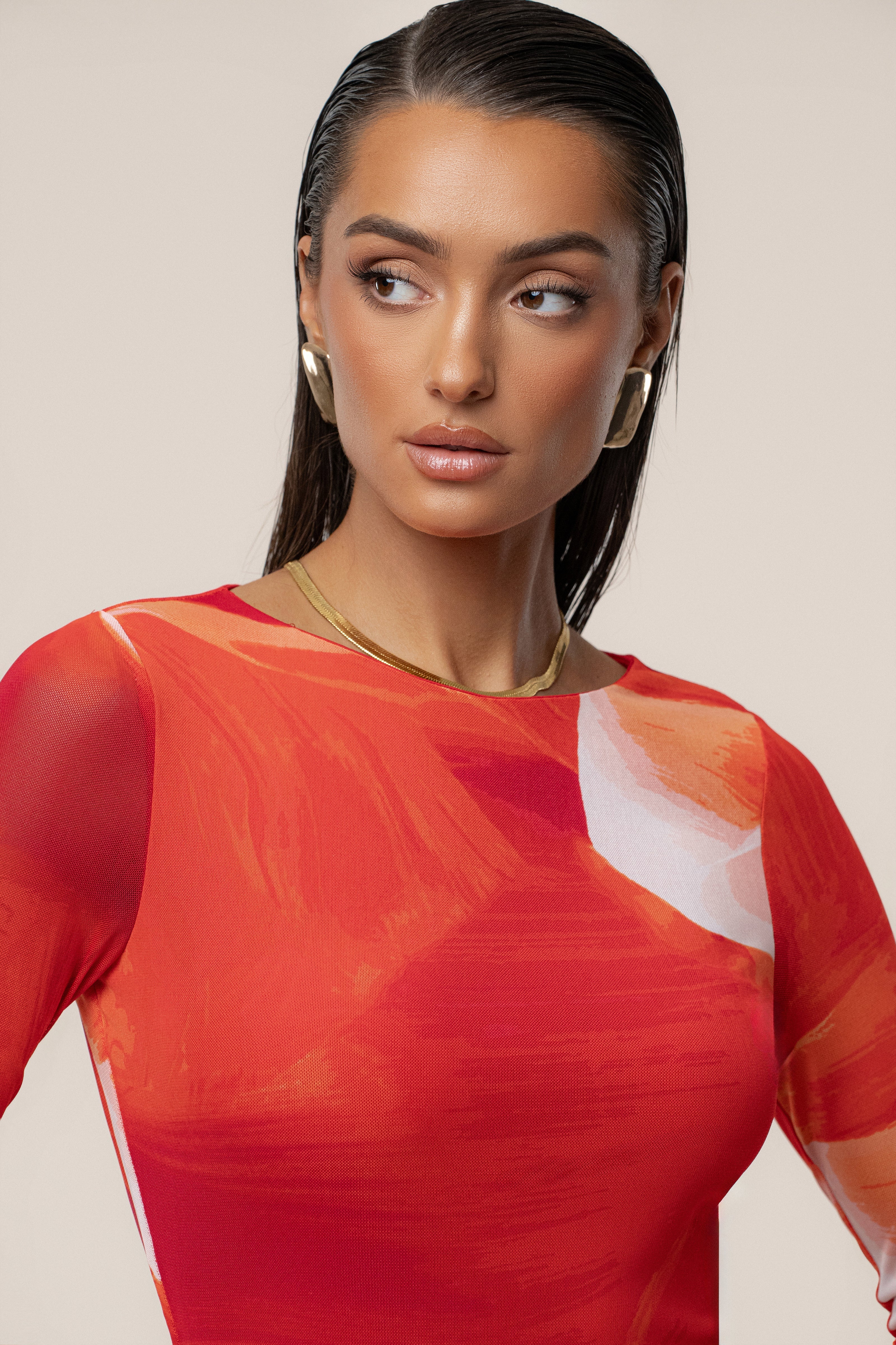 Sunset Red Palms And Sands Mesh Maxi Dress