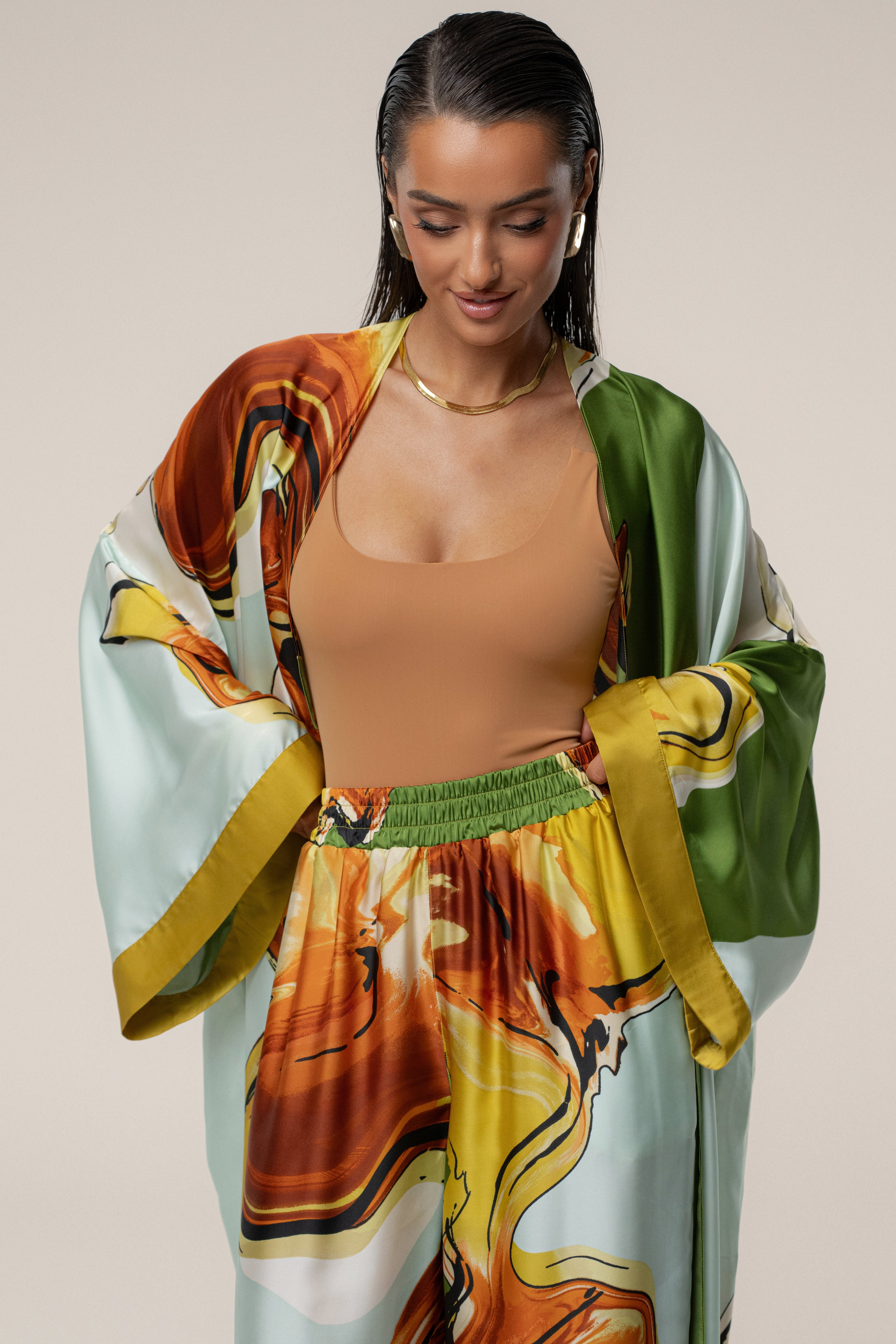 Green Tropical Print Nola Maxi Duster
