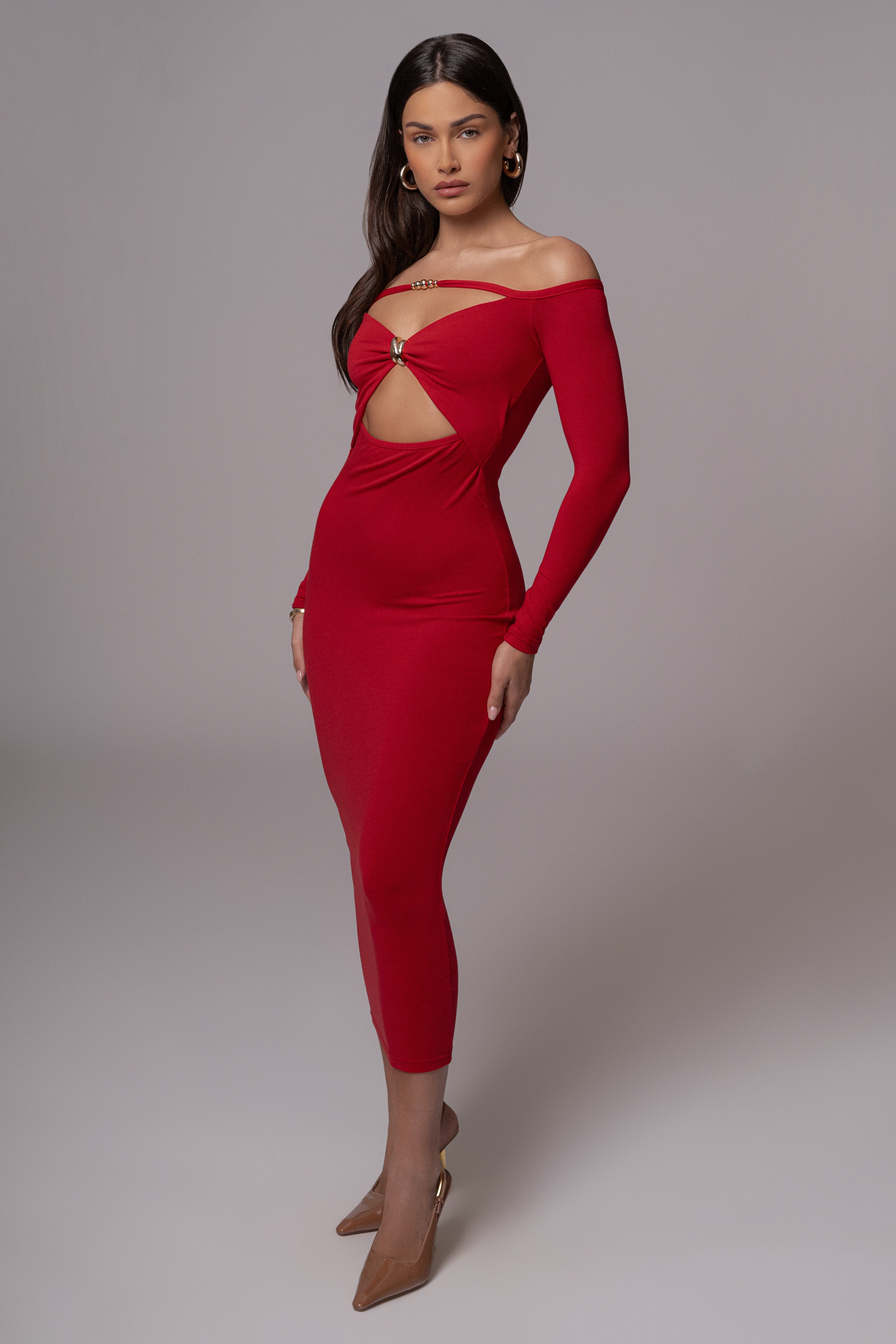 Red Off Shoulder Cutout Dress