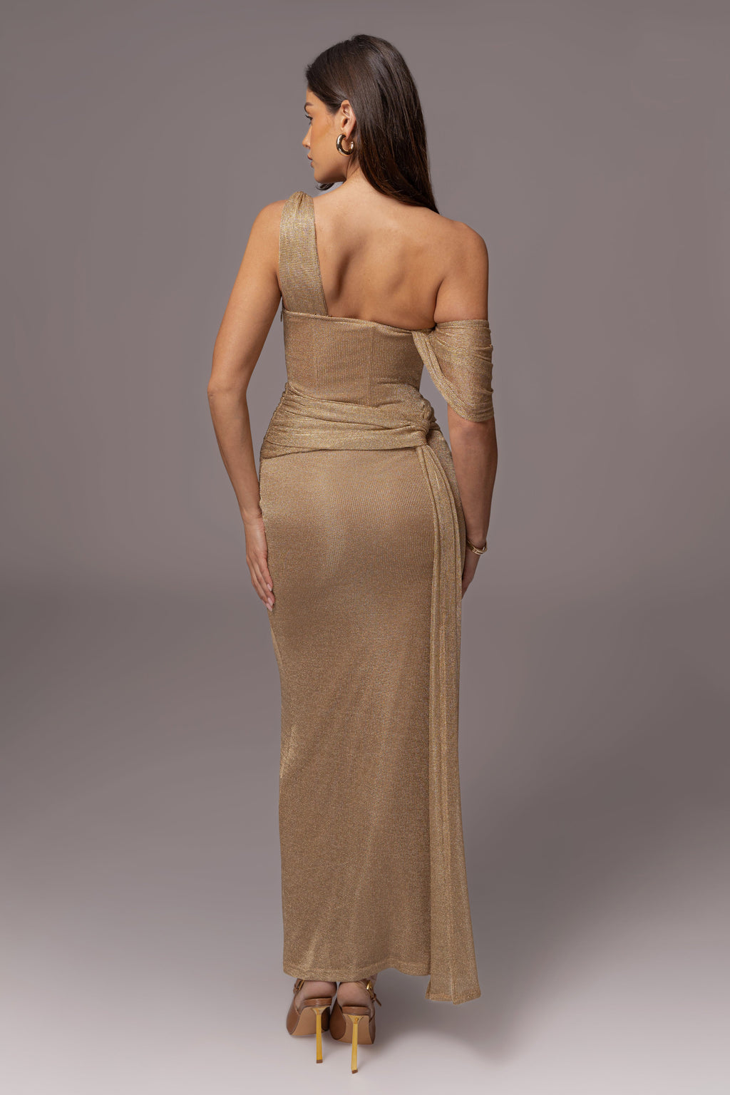 Gold Draped Metallic Maxi Dress