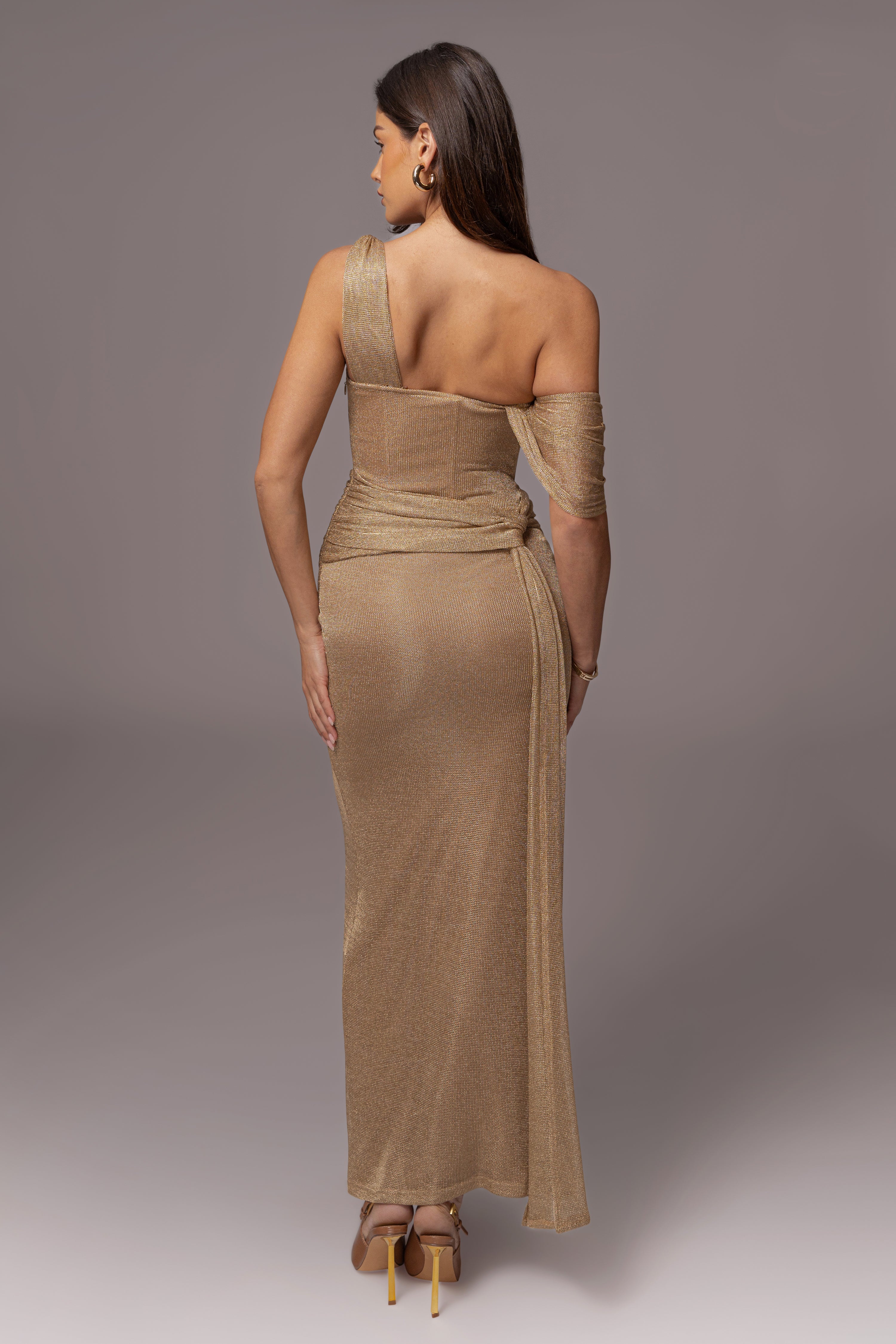 Gold Draped Metallic Maxi Dress