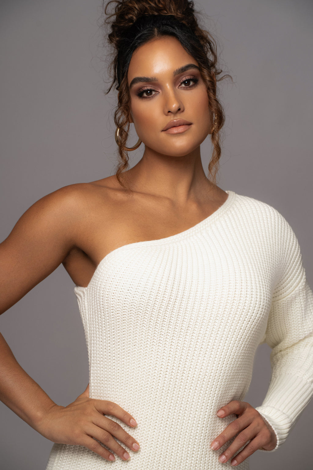 Ivory Long Knit Sweater Dress