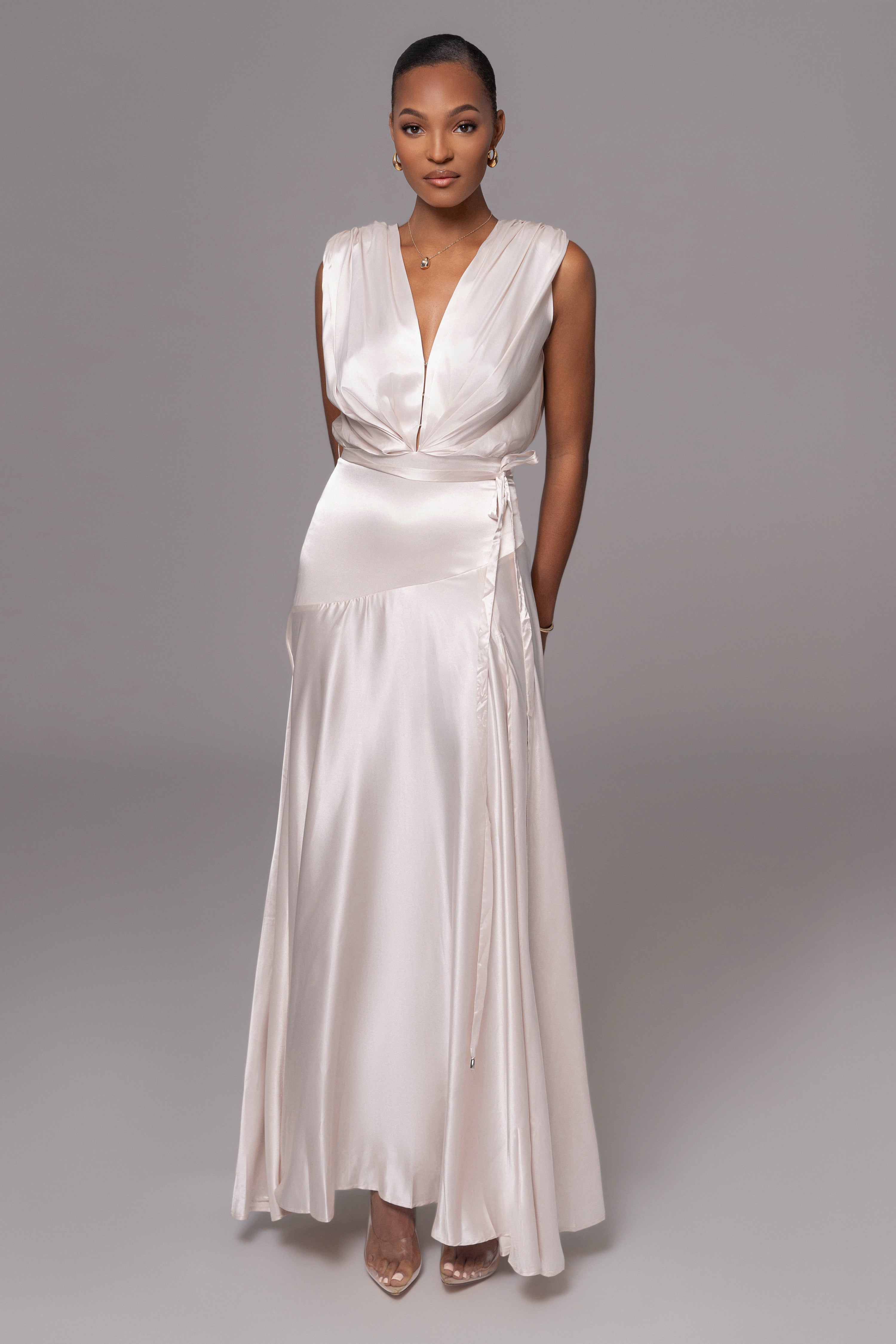 Champagne Amalia Satin Maxi Dress