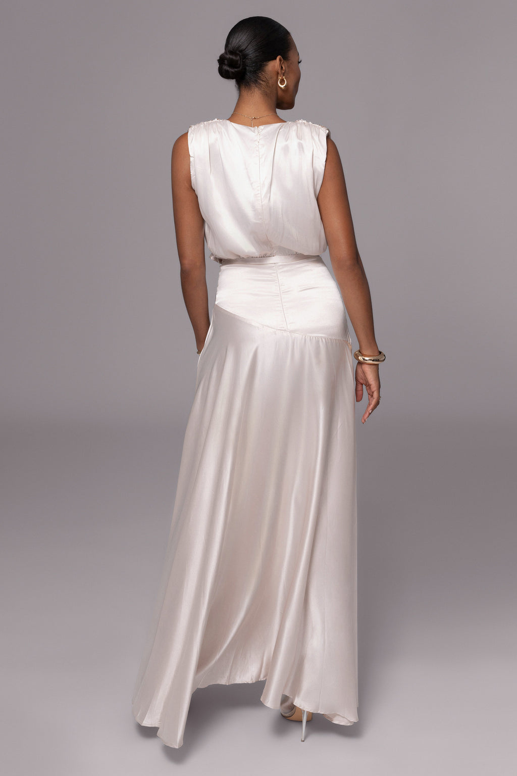 Champagne Amalia Satin Maxi Dress