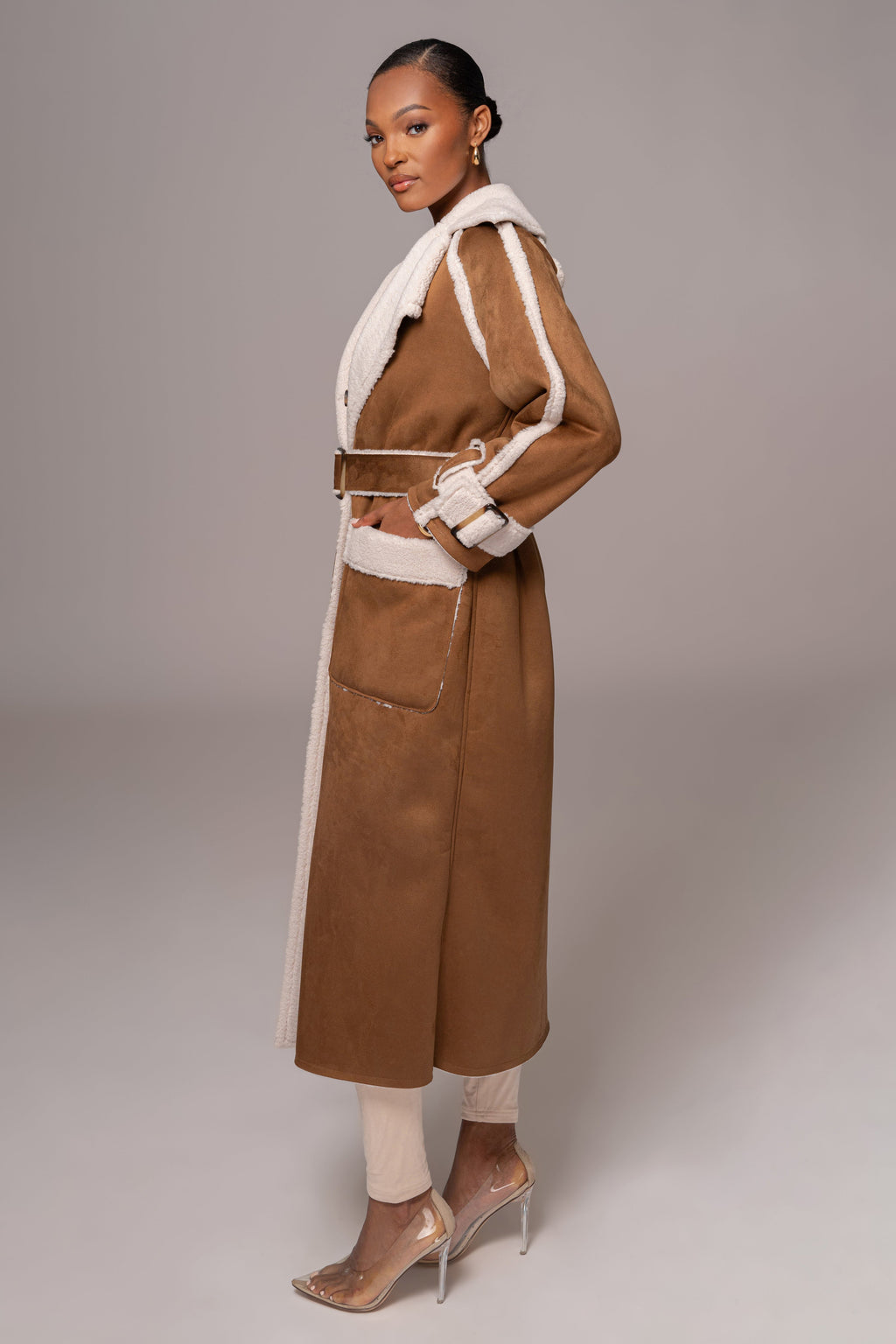 Tan Suede And Sherpa Reversible Coat