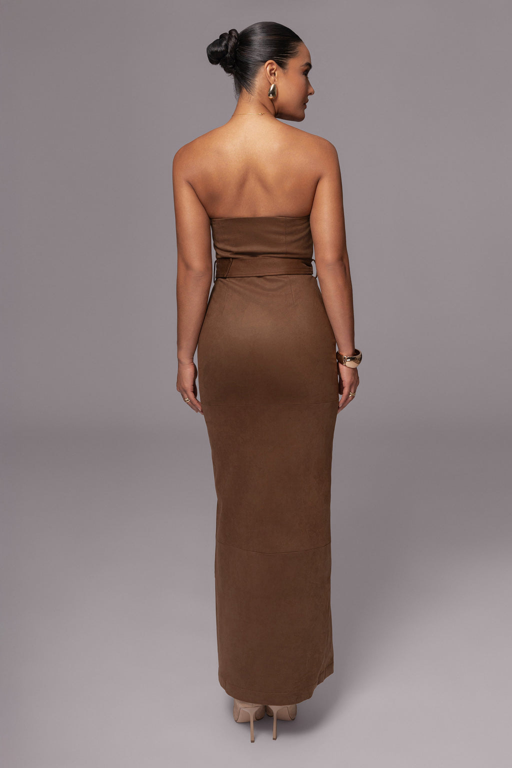 Chocolate Xena Suede Maxi Dress