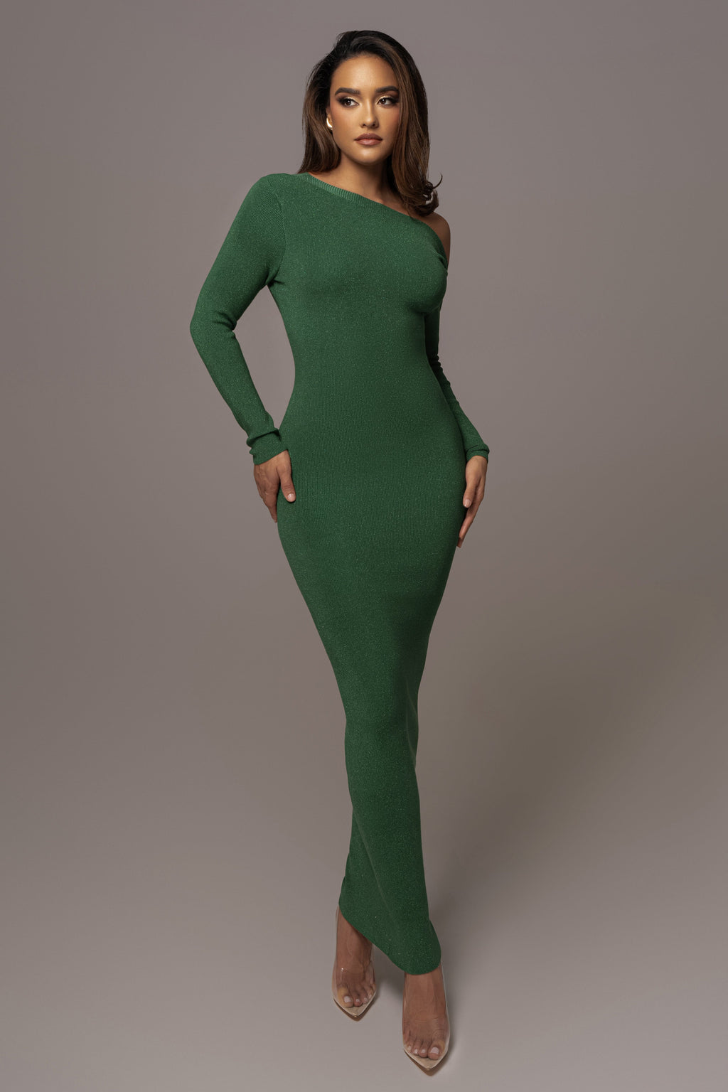 Green Night Shimmers Asymmetrical Maxi Dress
