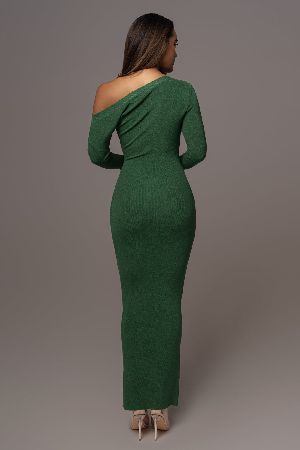 Green Night Shimmers Asymmetrical Maxi Dress