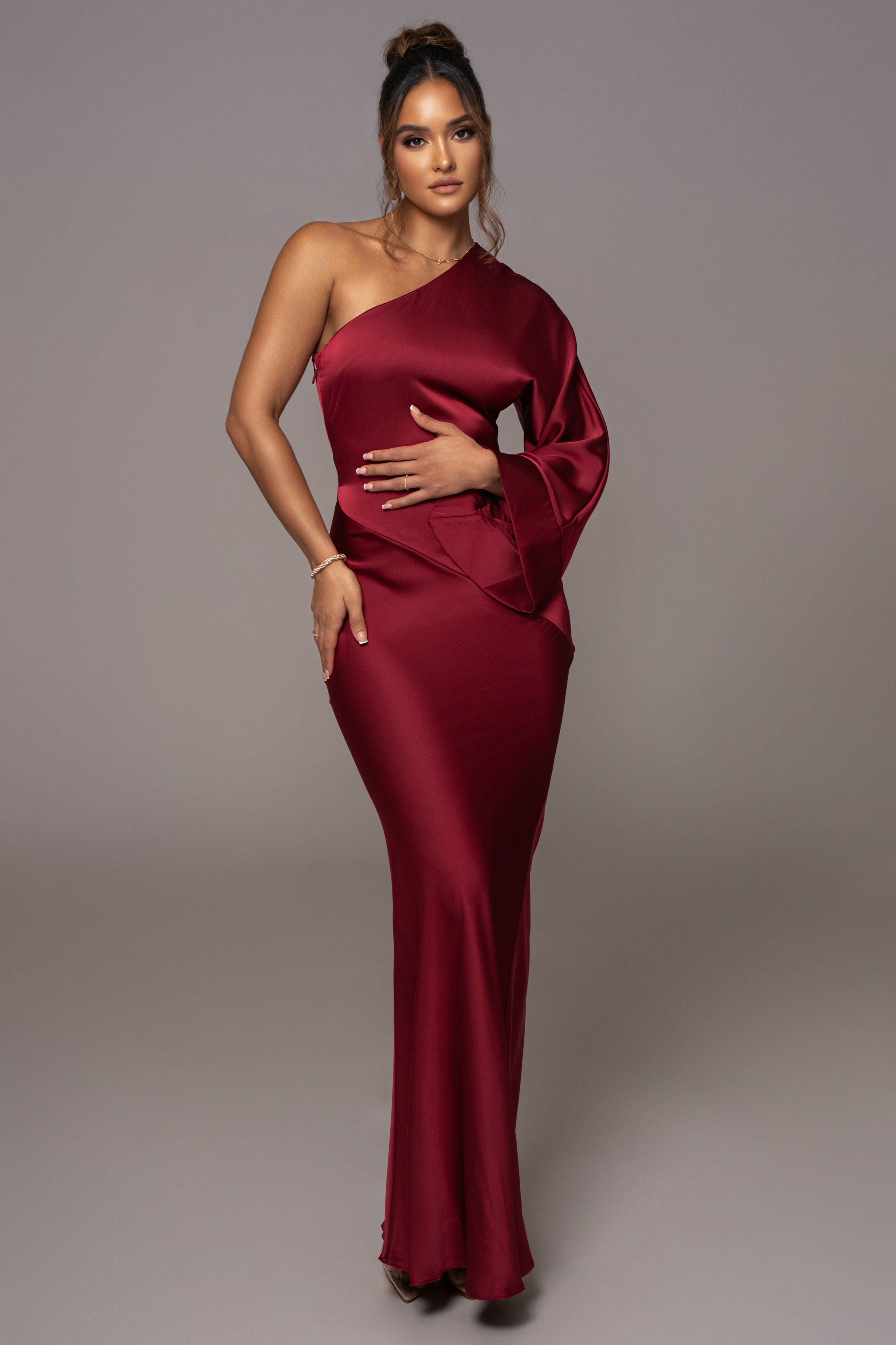 Red Femme Drape Maxi Dress