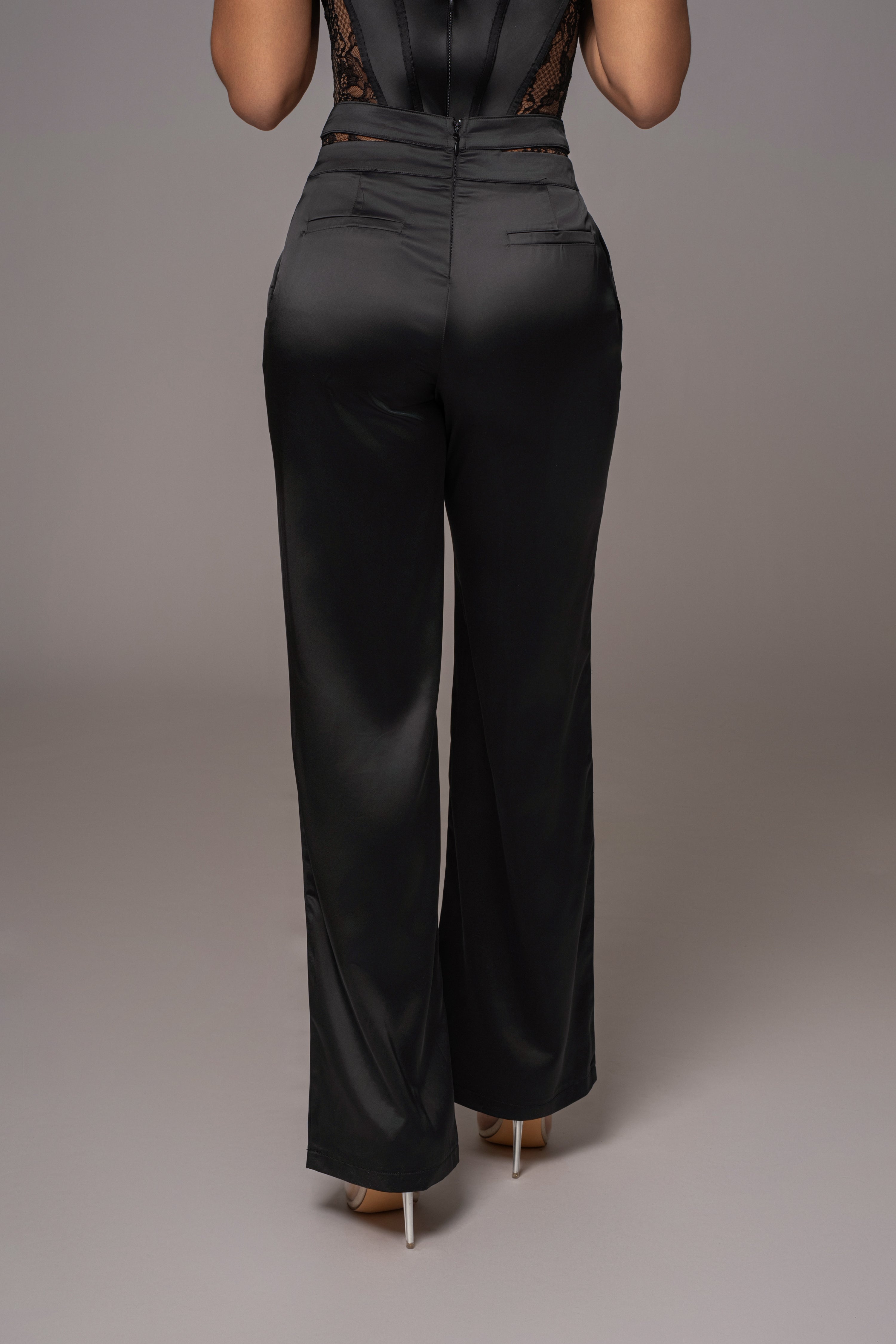 Black Joana Cutout Satin Trousers