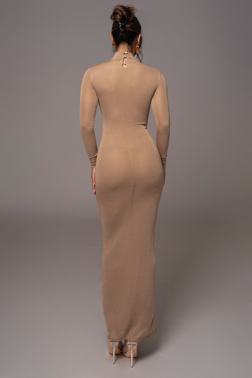 Camel Fame Mock Neck Maxi Dress