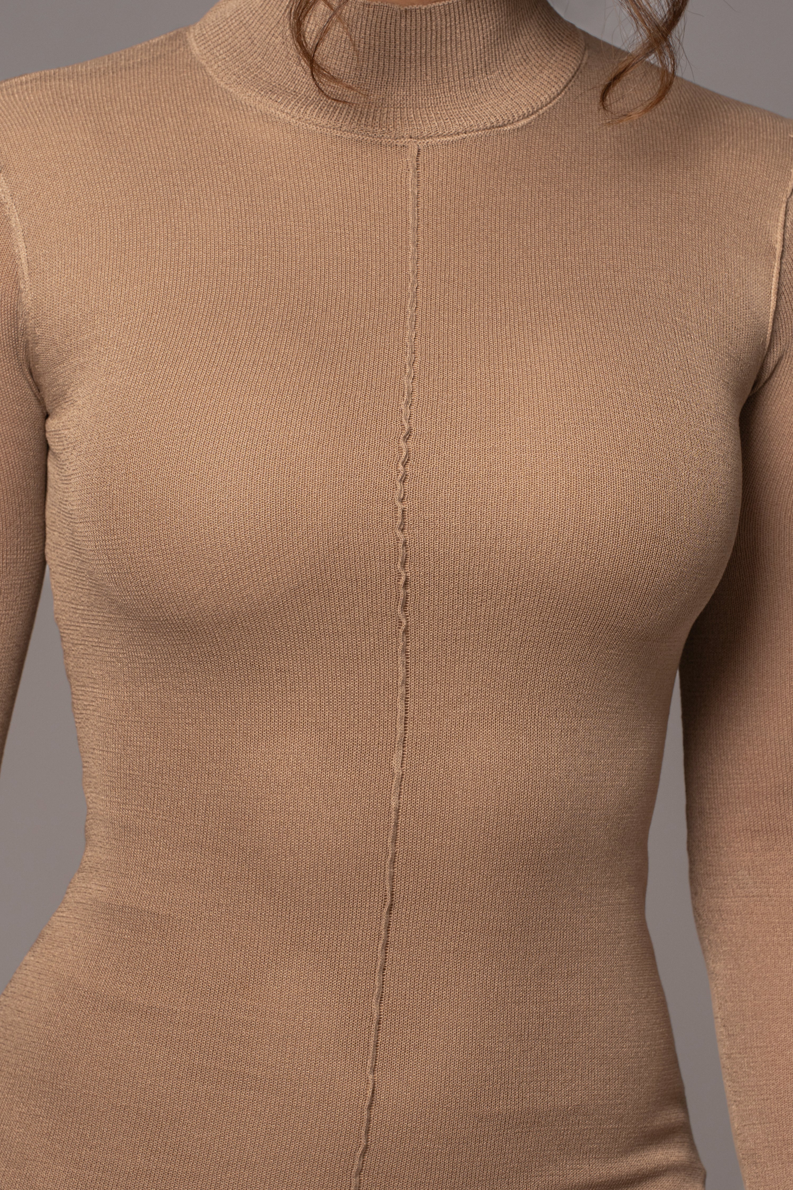 Camel Fame Mock Neck Maxi Dress