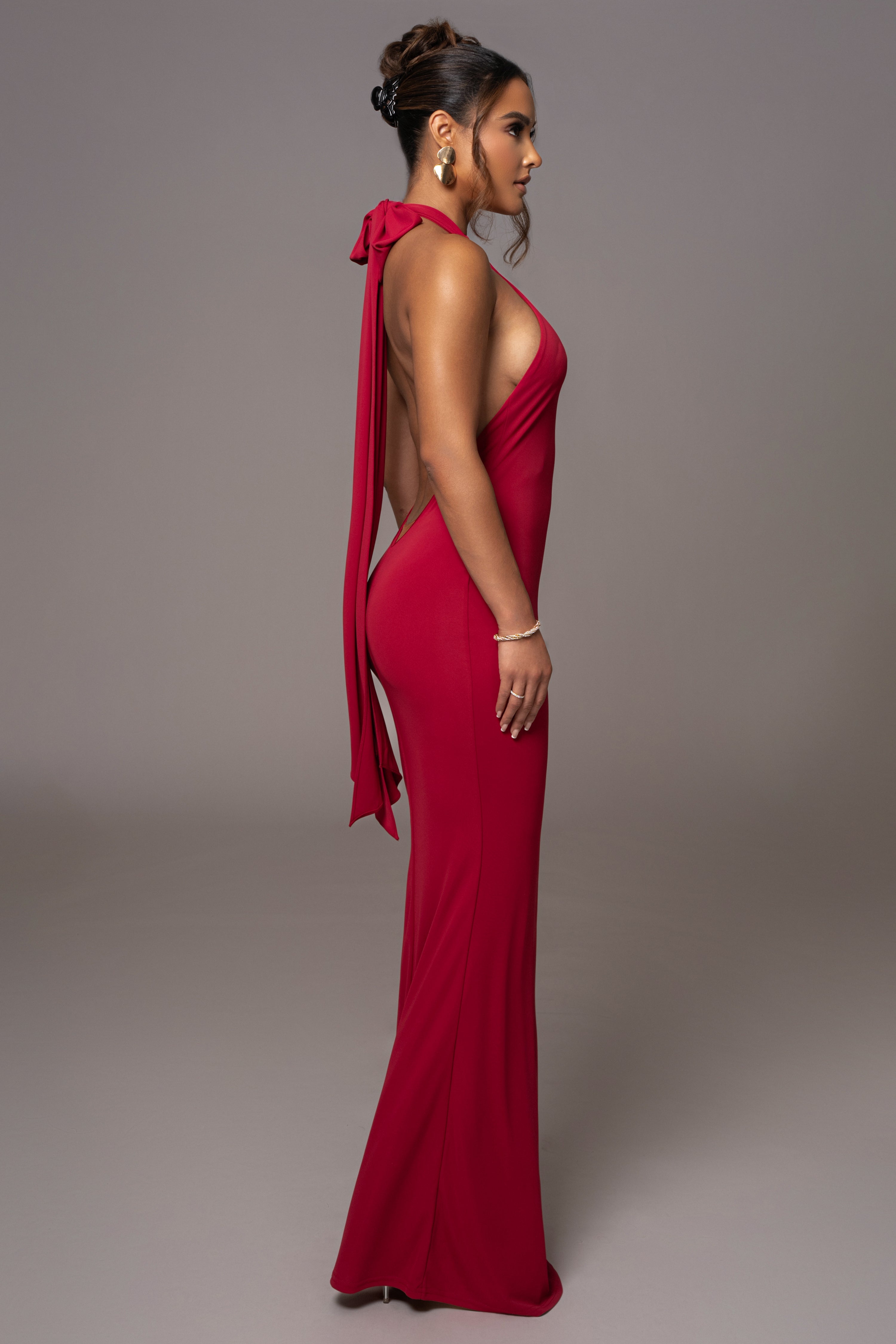 Red Golden Evening Maxi Gown