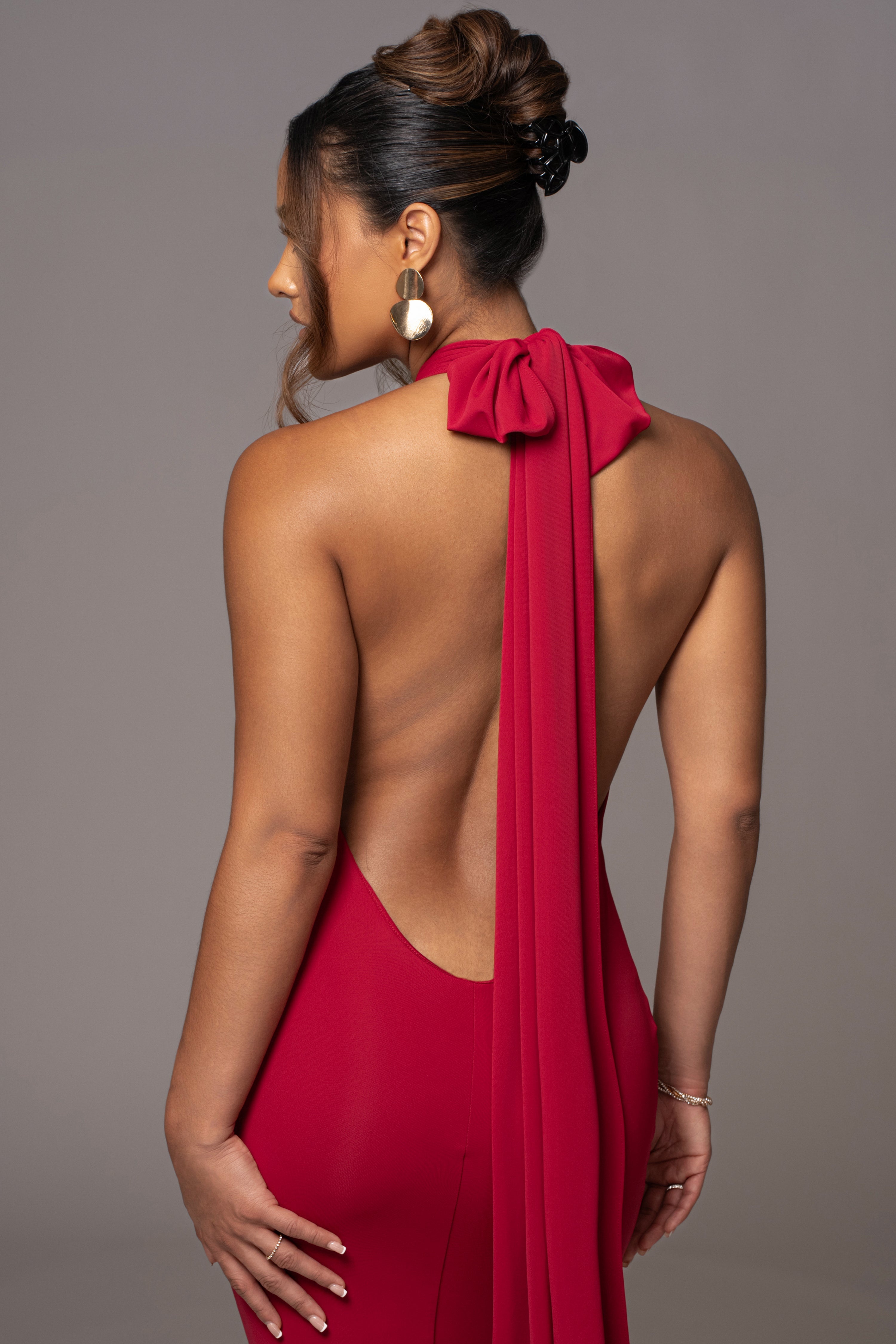 Red Golden Evening Maxi Gown