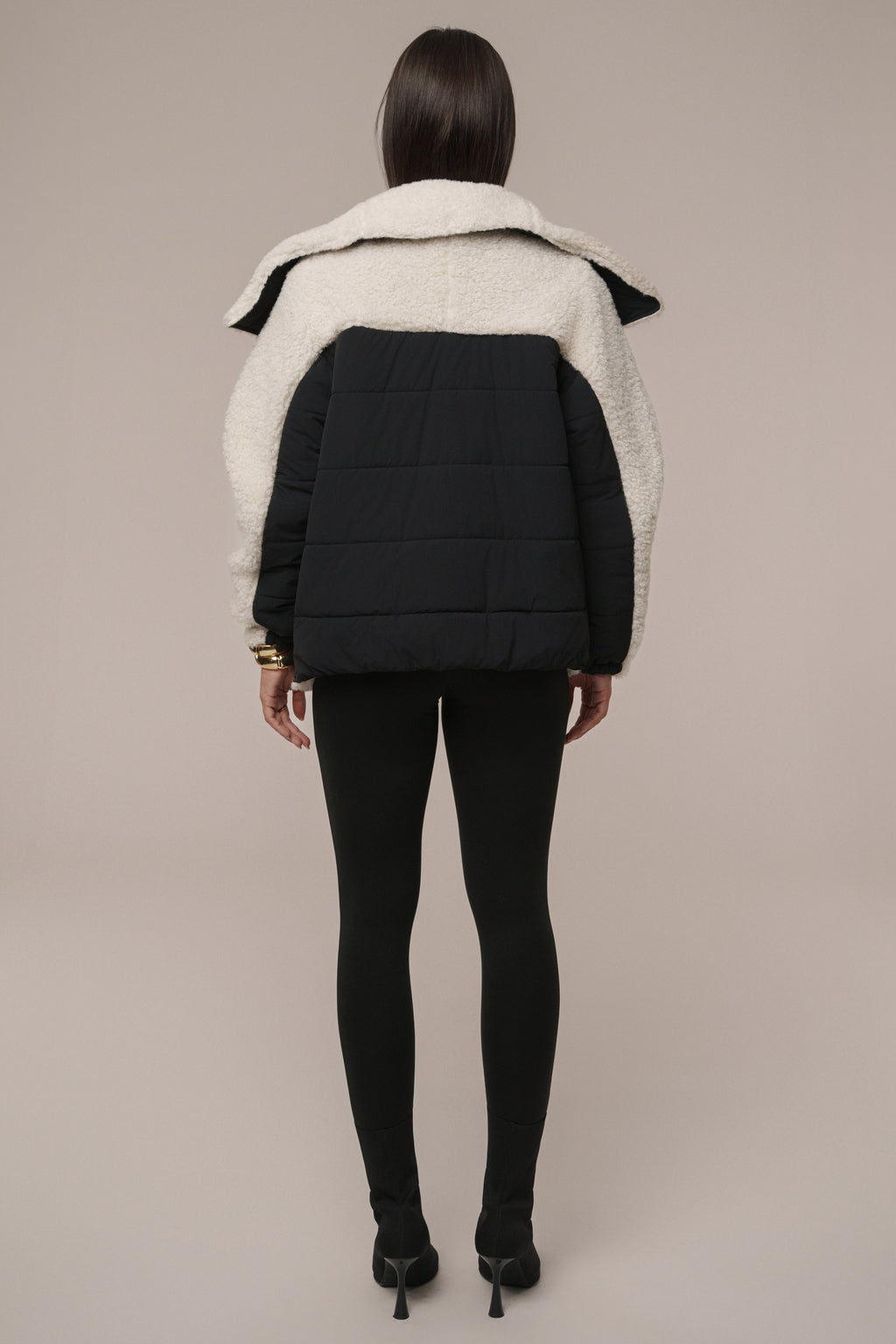 Black/Ivory Contrast Sherpa Jacket