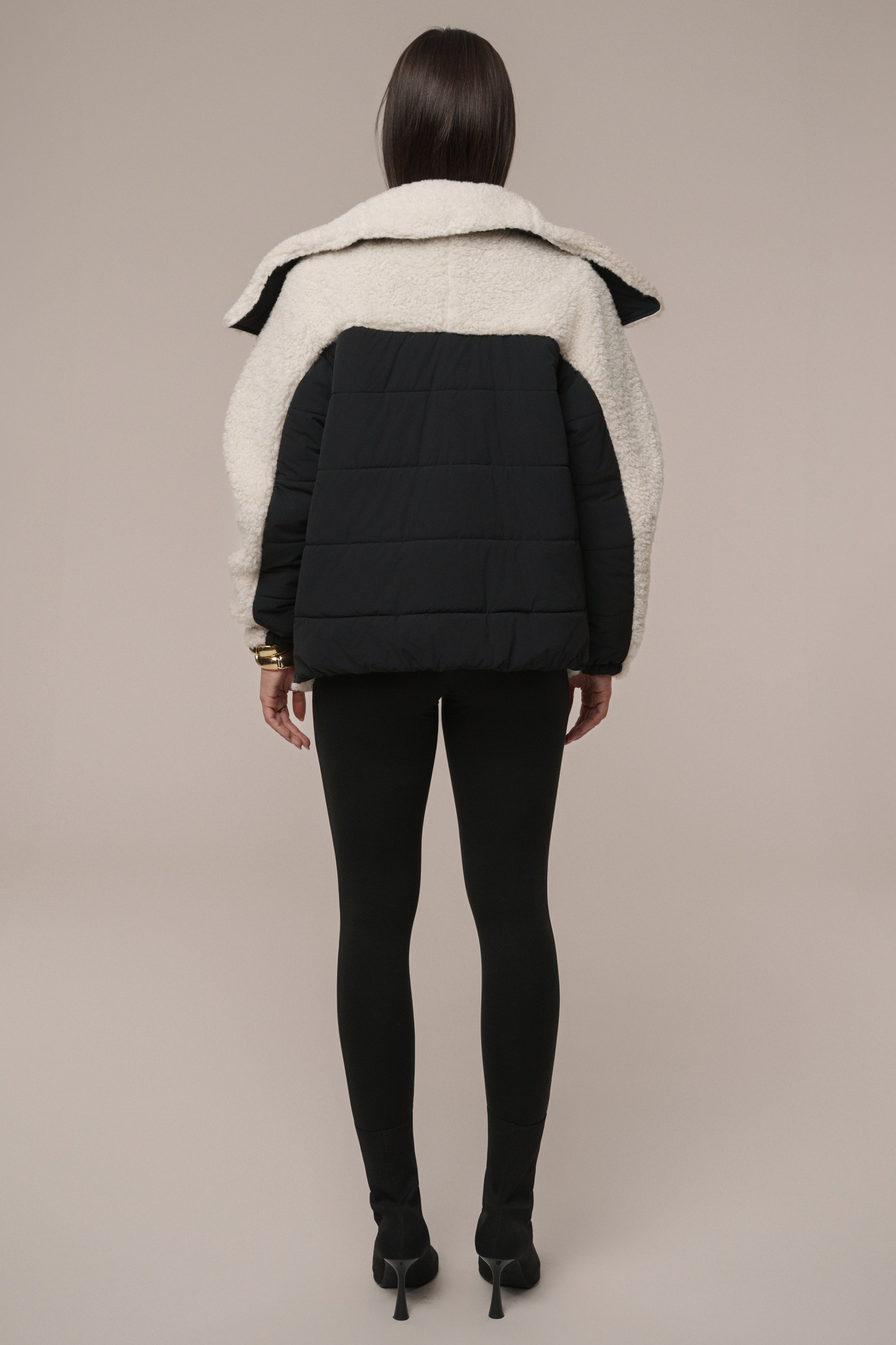 Black/Ivory Contrast Sherpa Jacket