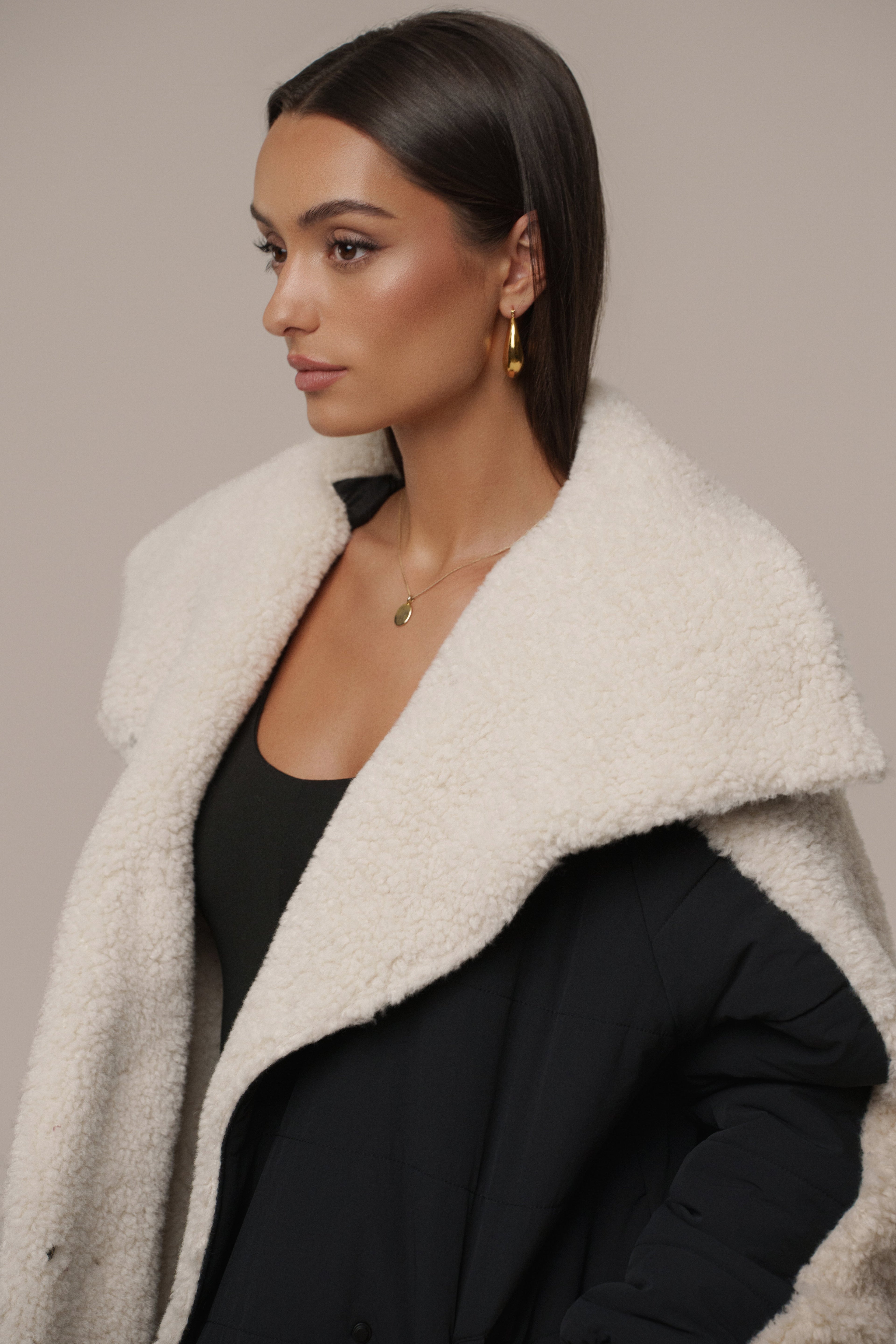 Black/Ivory Contrast Sherpa Jacket