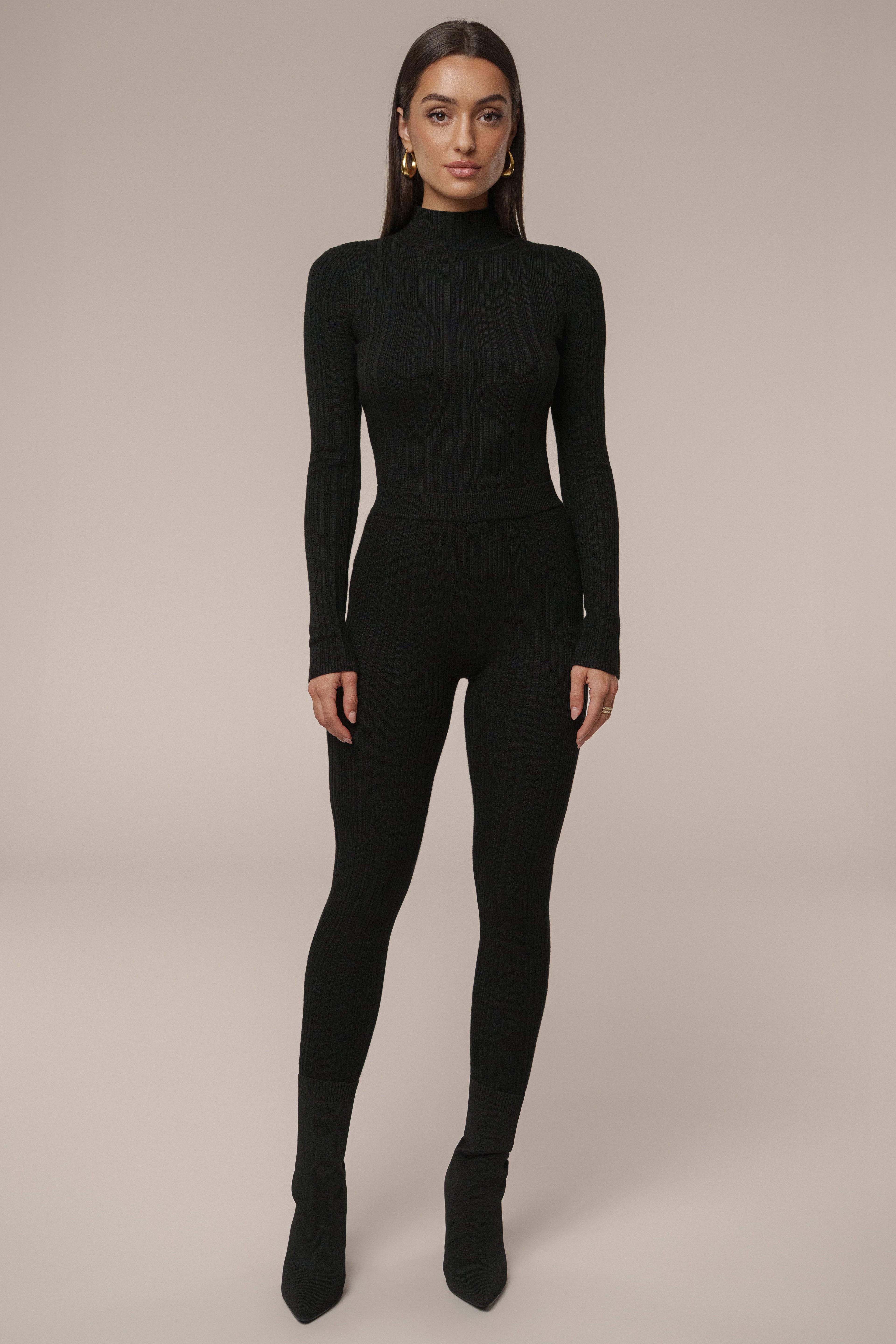 Black Ribbed High Waist Leggings