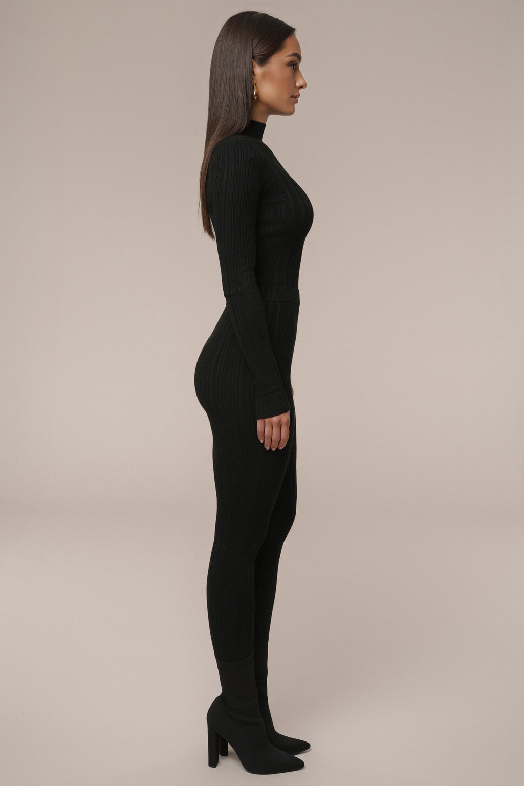 Black Ribbed High Waist Leggings