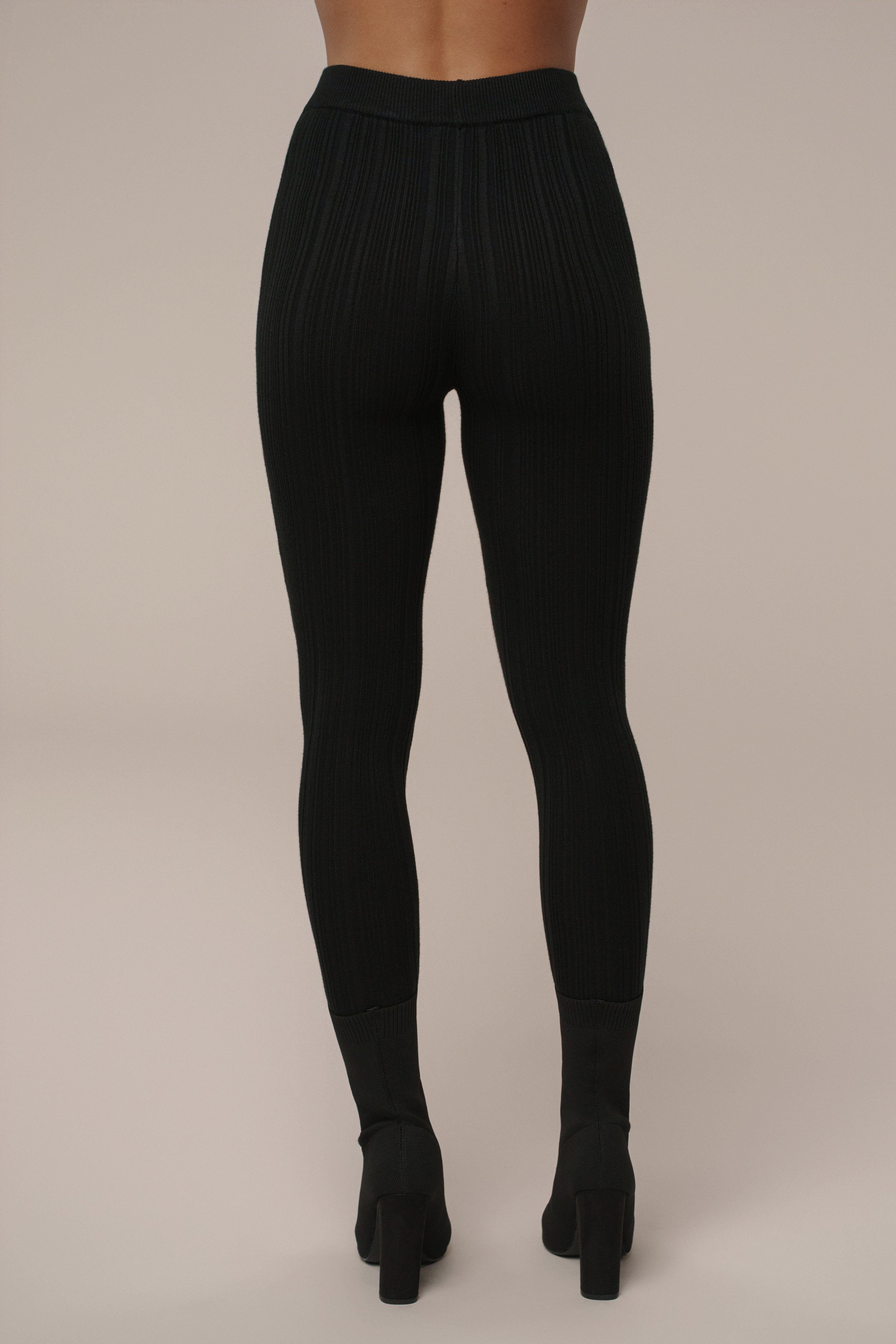 Black Ribbed High Waist Leggings