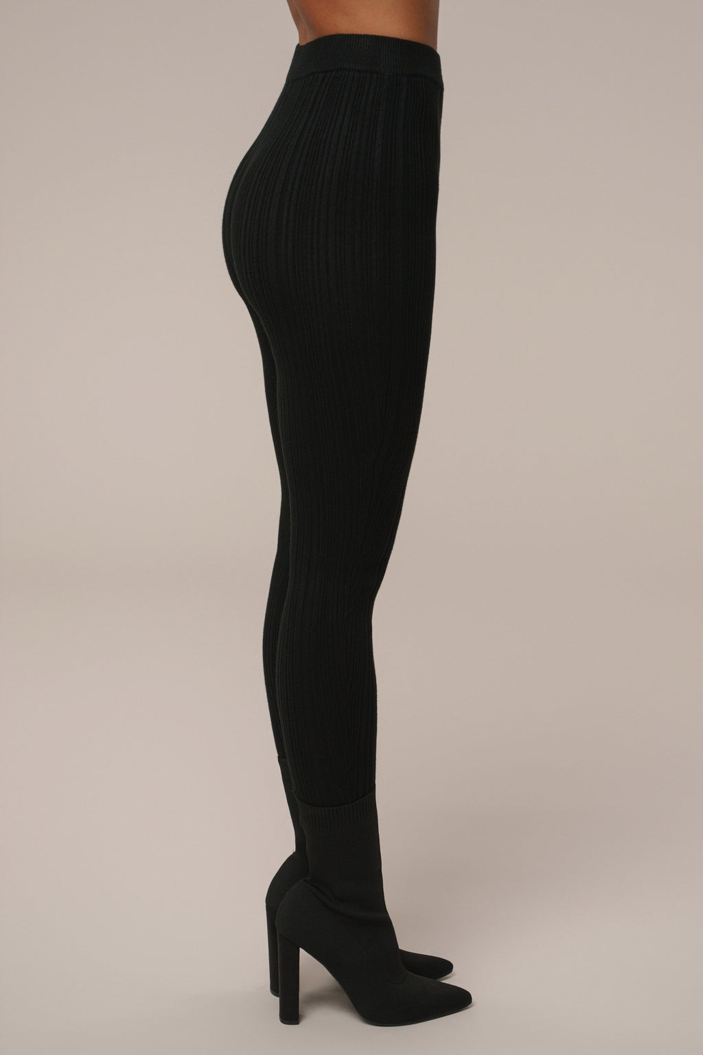 Black Ribbed High Waist Leggings