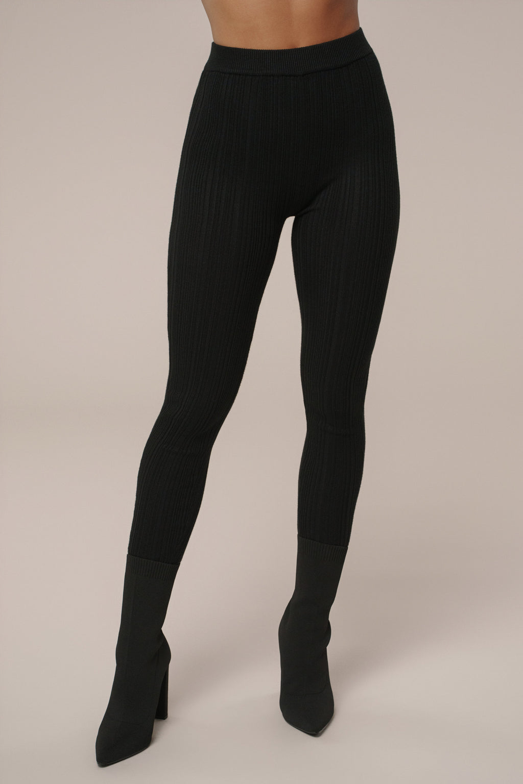 Black Ribbed High Waist Leggings