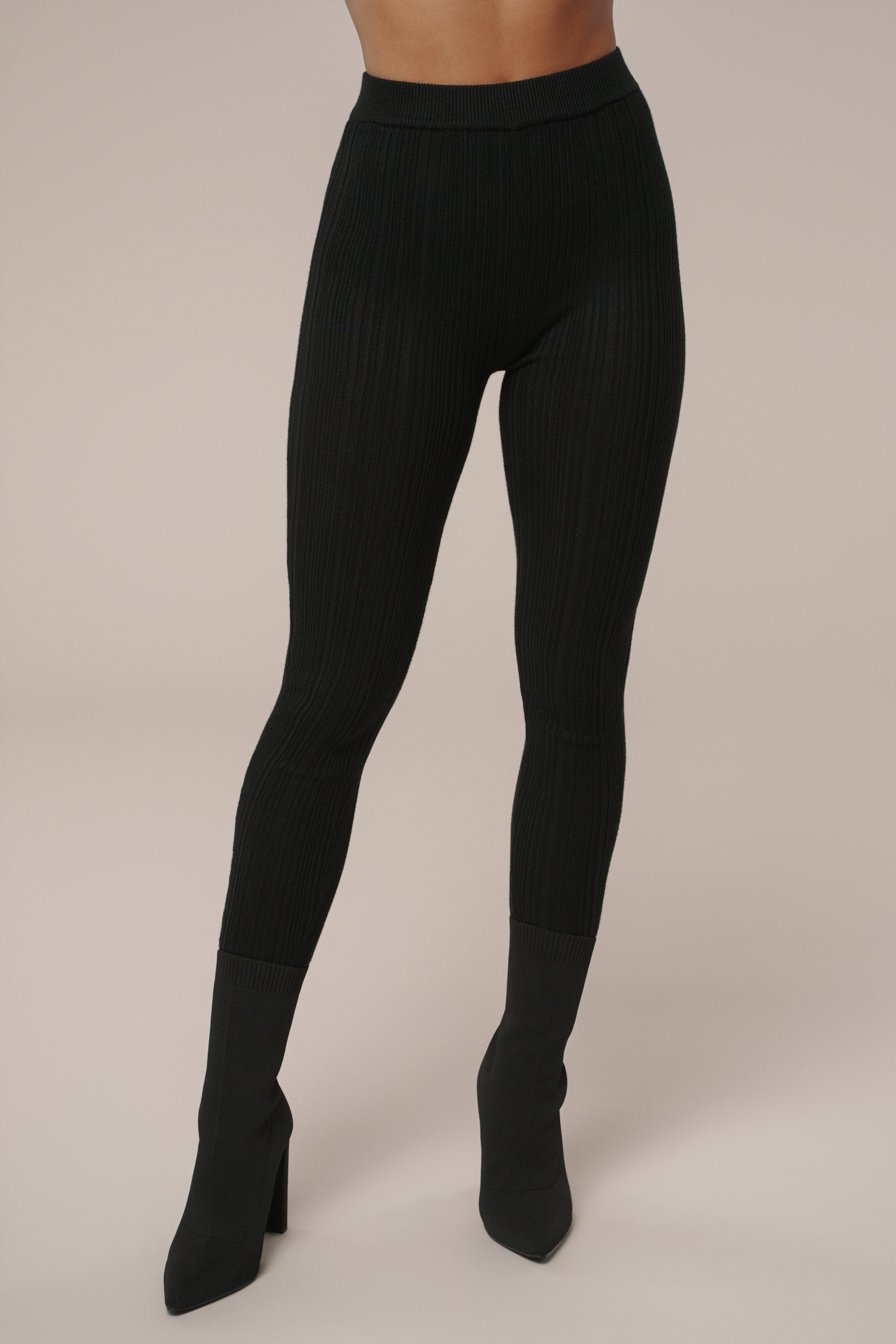 Black Ribbed High Waist Leggings