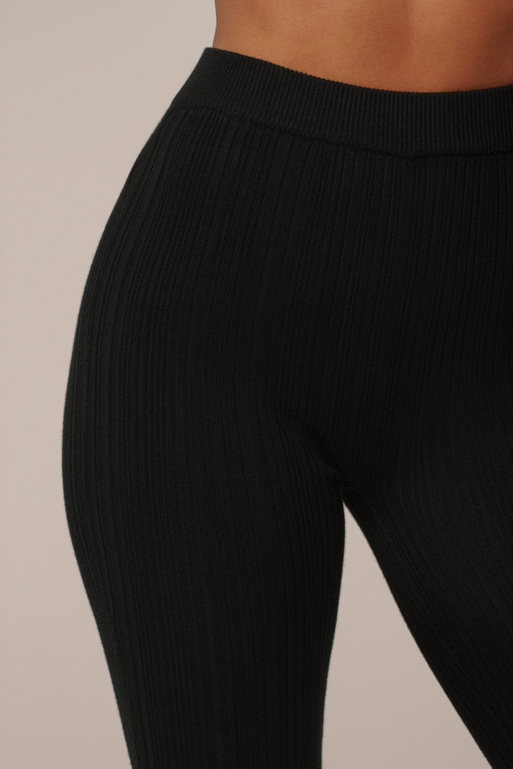 Black Ribbed High Waist Leggings