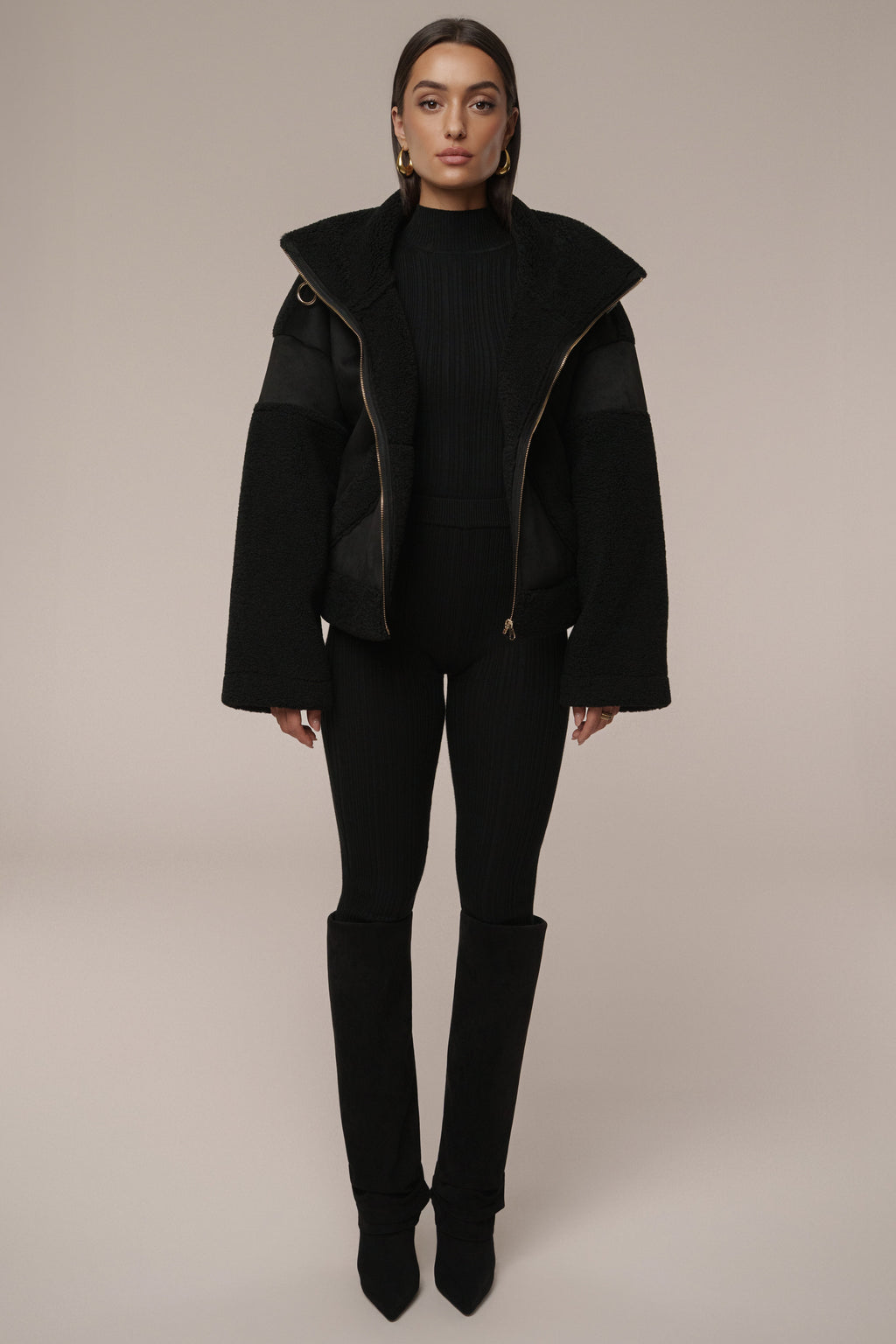 Black Suede And Sherpa Jacket