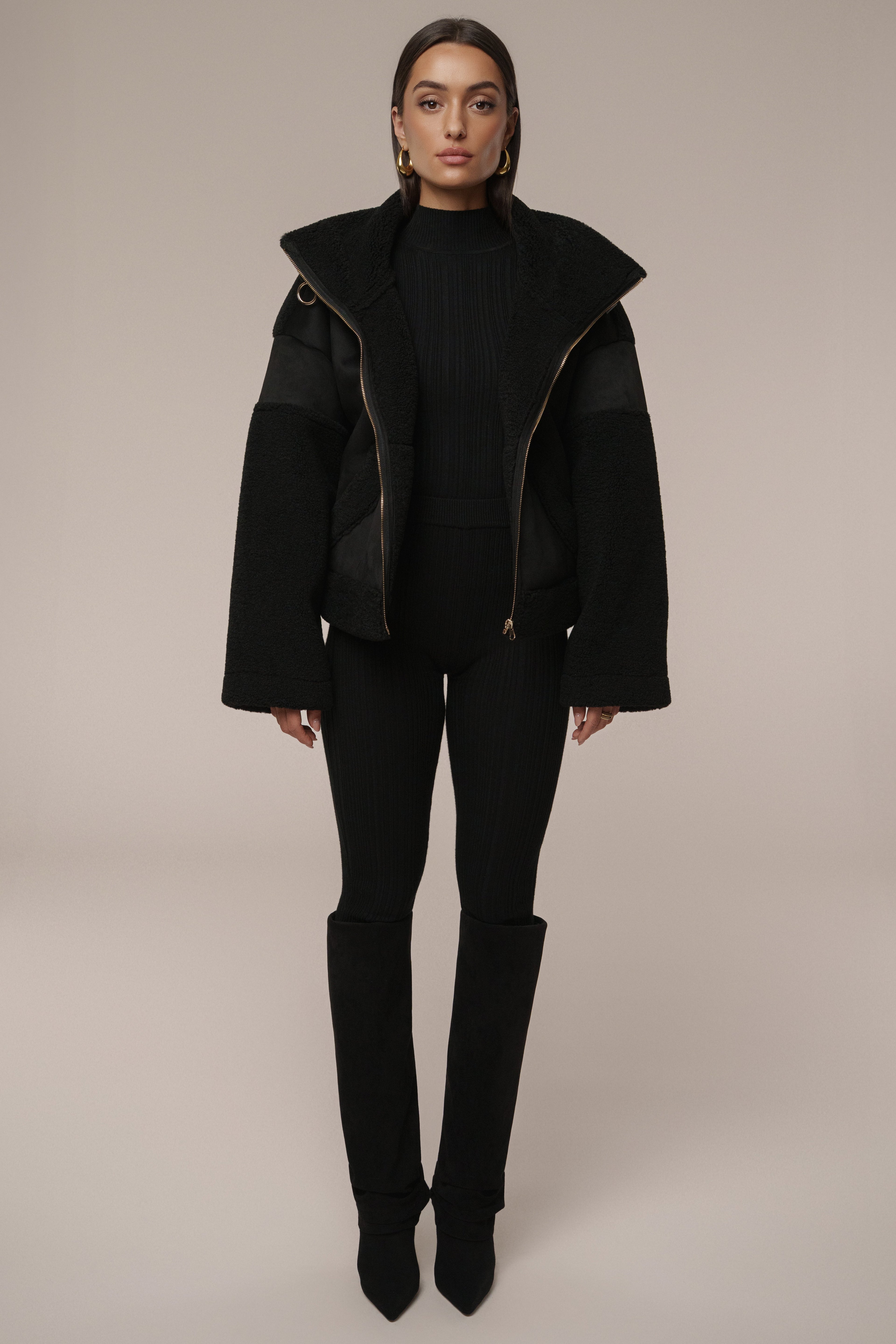 Black Suede And Sherpa Jacket