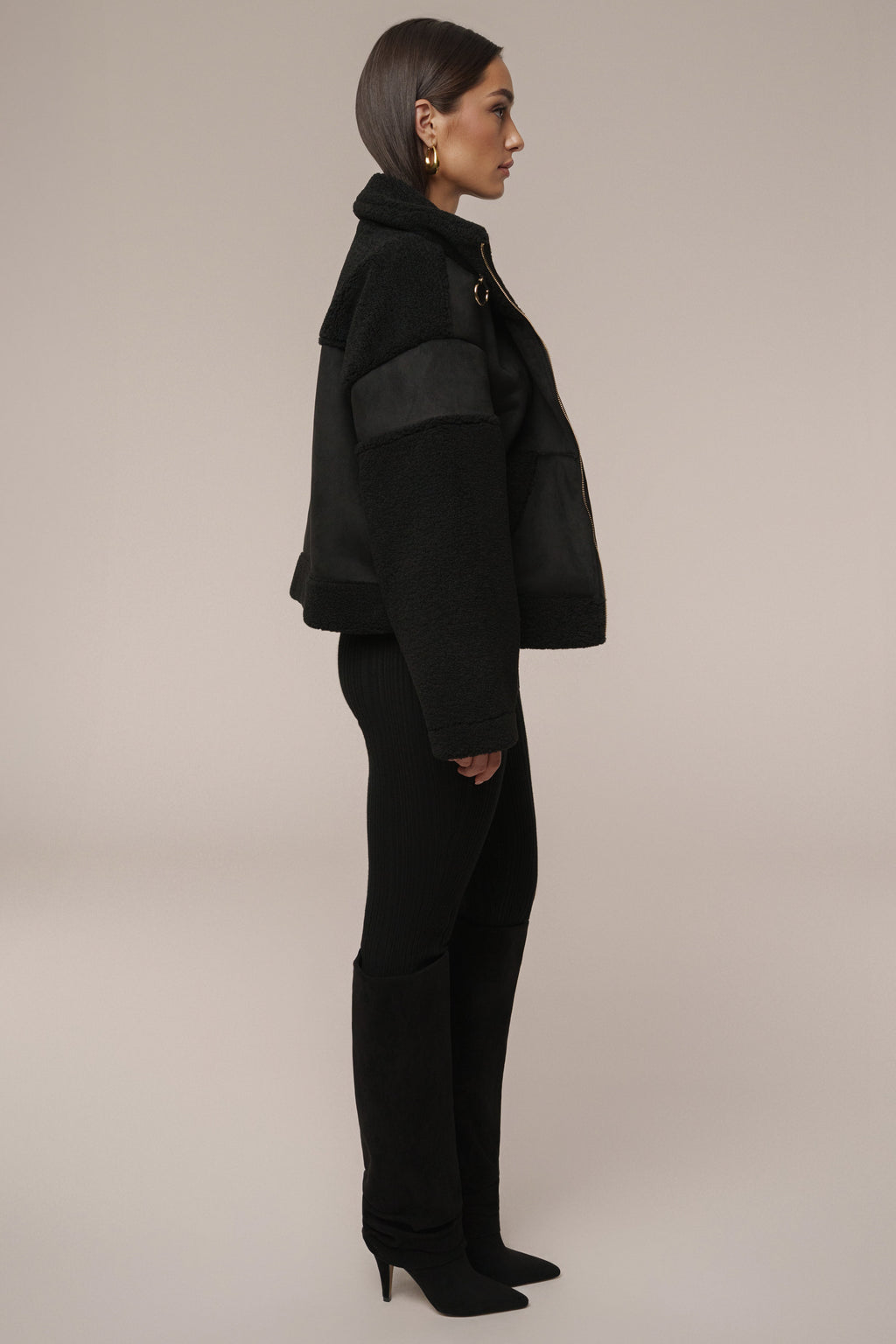 Black Suede And Sherpa Jacket