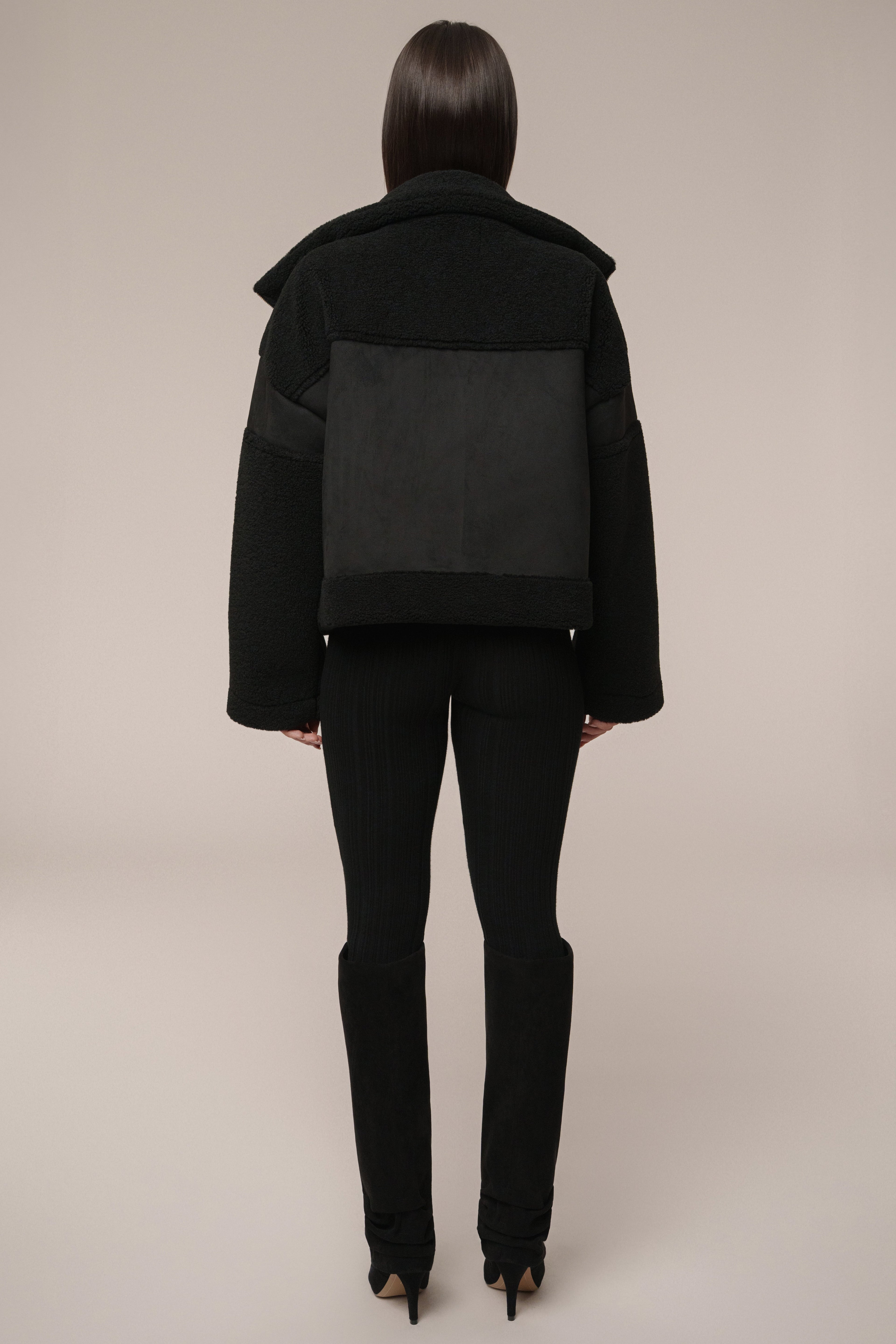 Black Suede And Sherpa Jacket