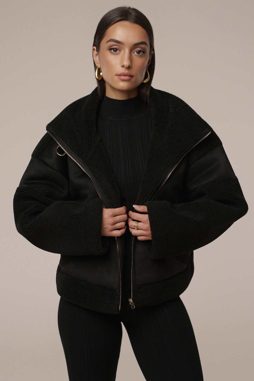 Black Suede And Sherpa Jacket