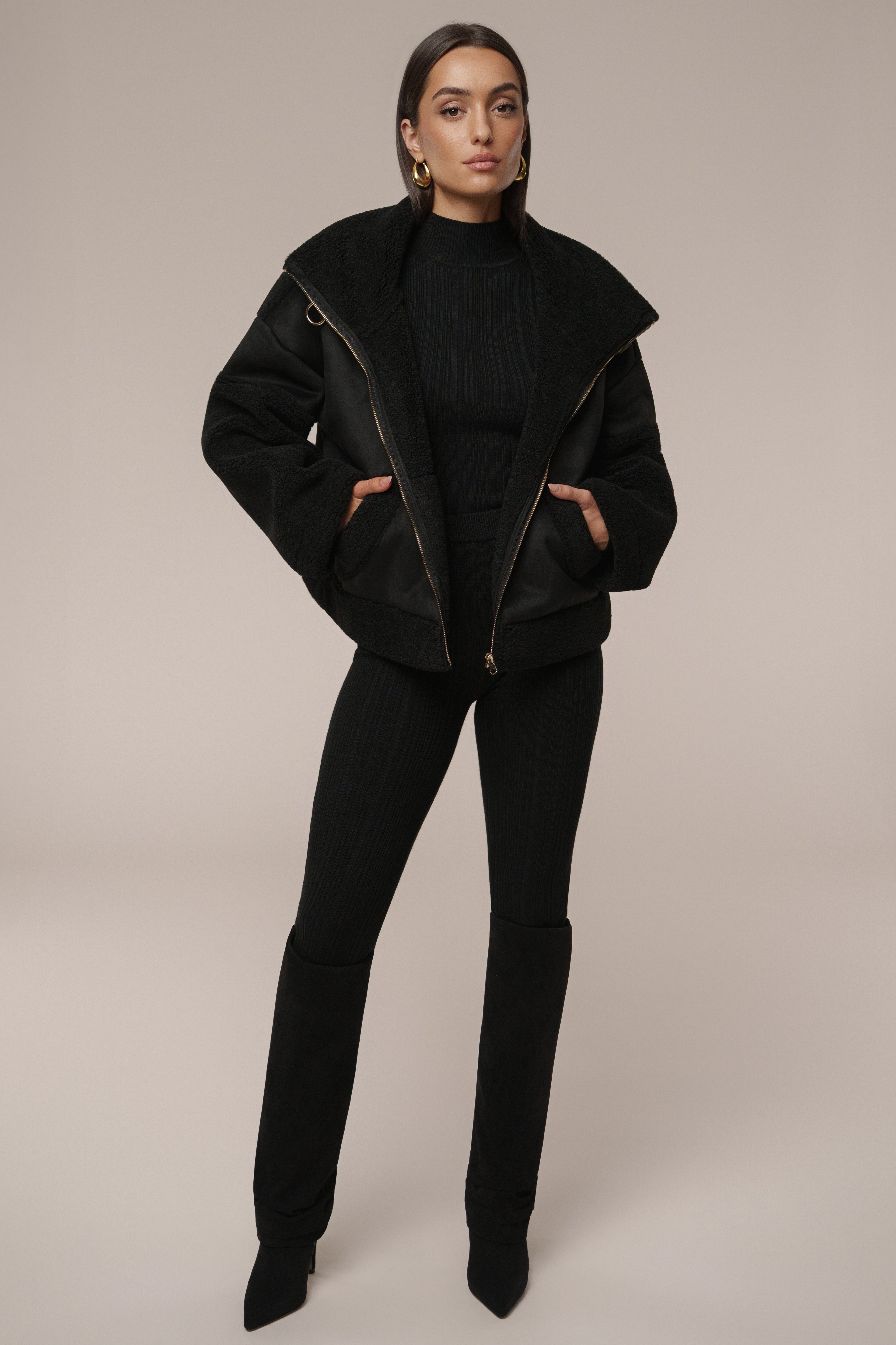 Black Suede And Sherpa Jacket
