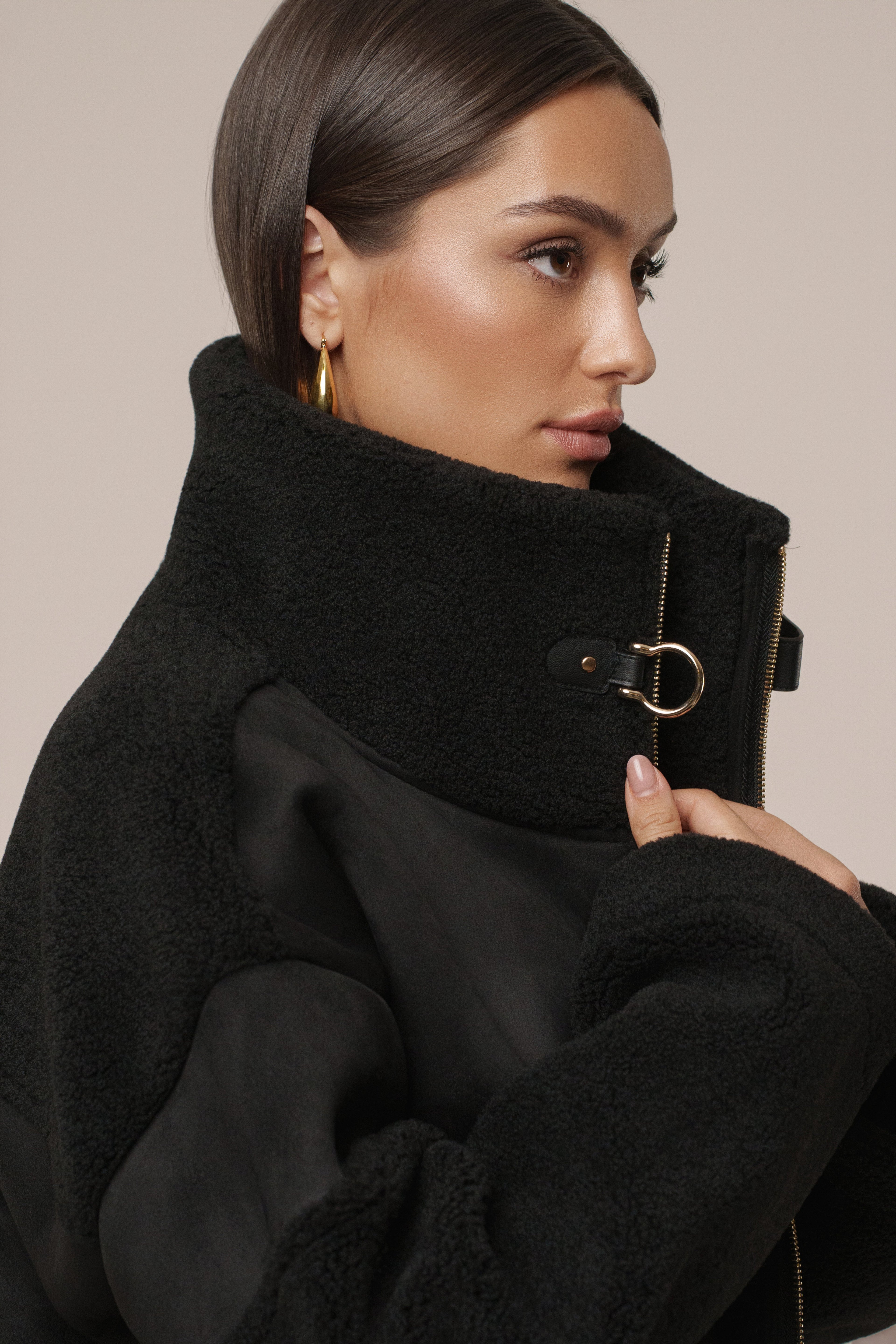 Black Suede And Sherpa Jacket