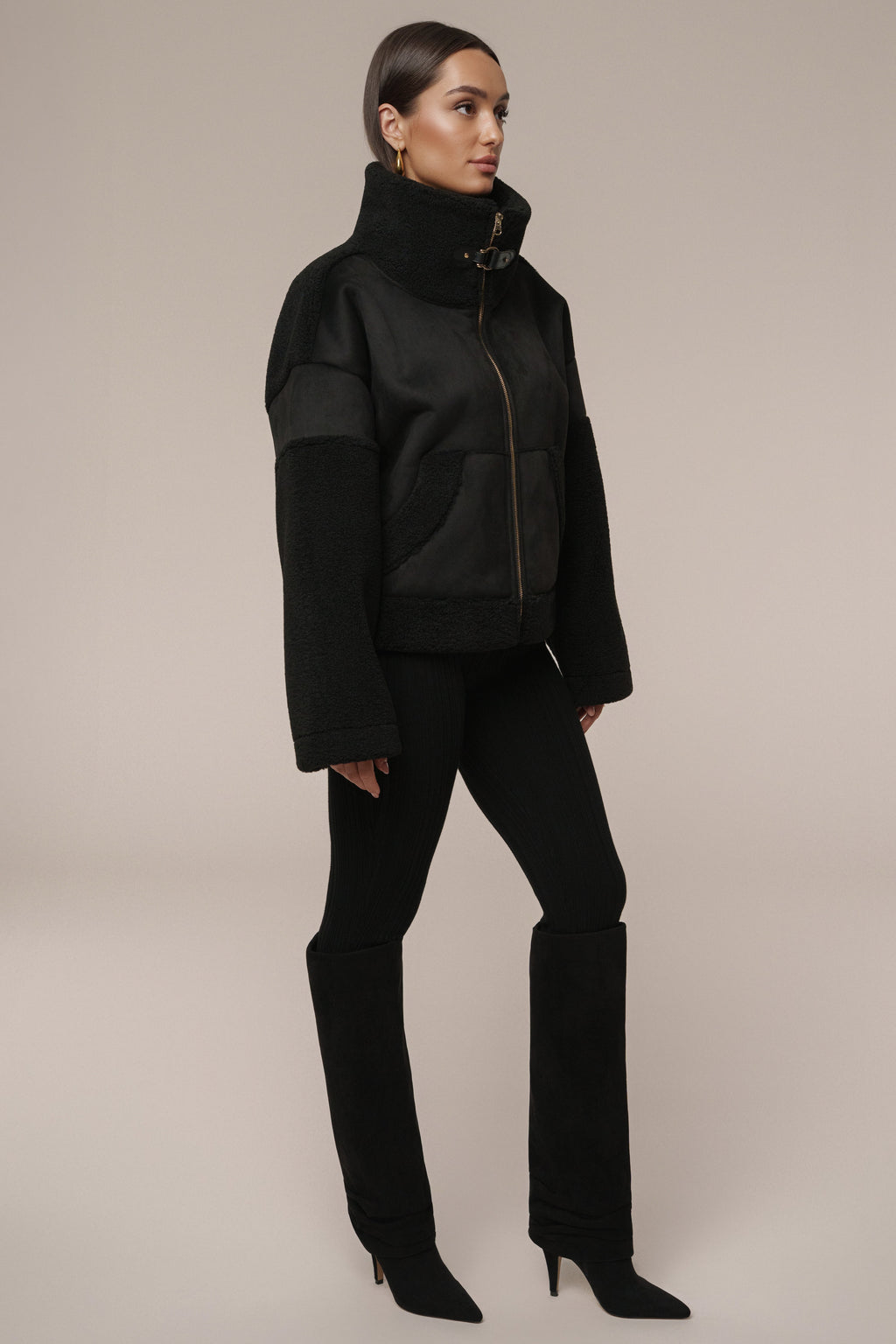 Black Suede And Sherpa Jacket